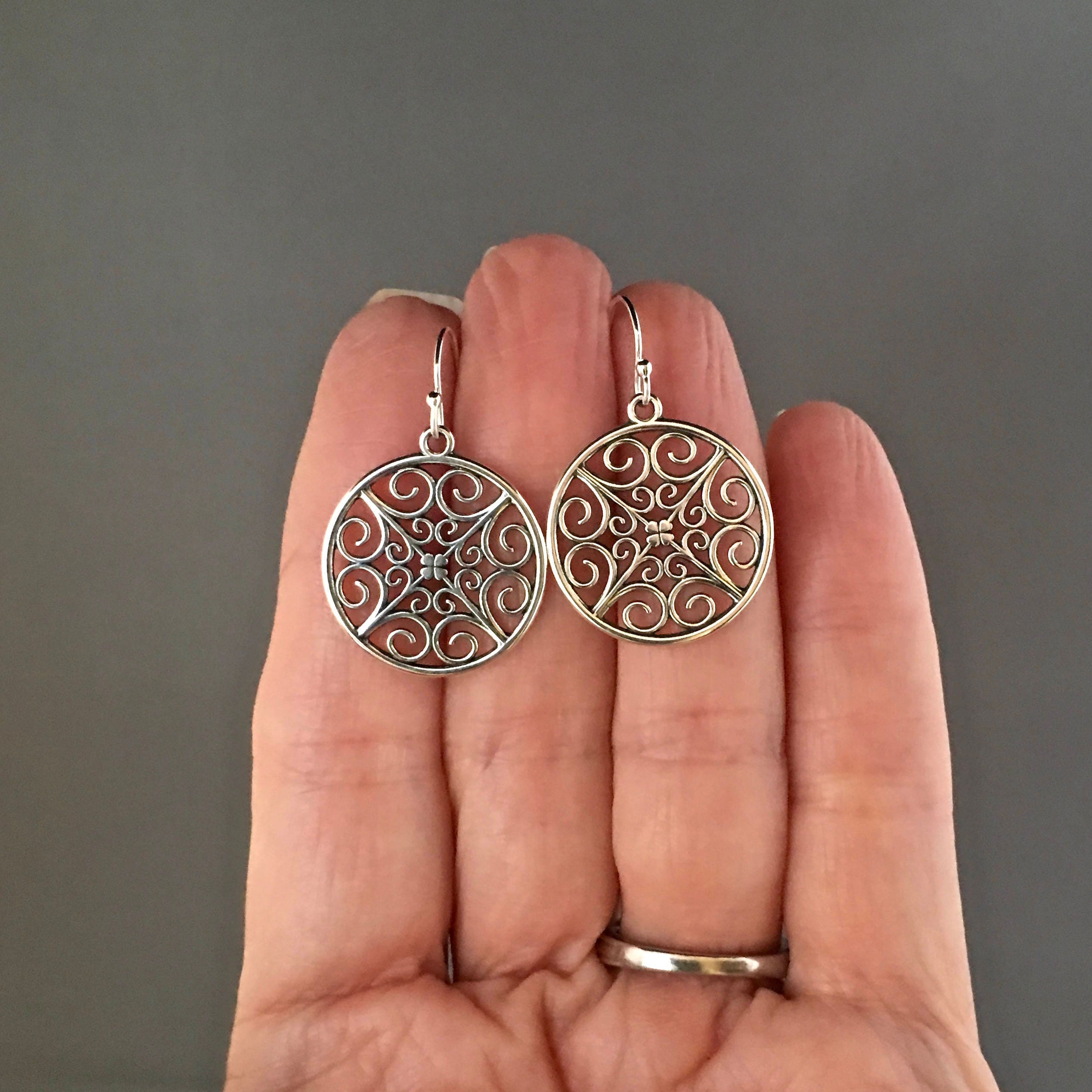 Bali Sterling Silver Round Filigree Dangle Earrings
