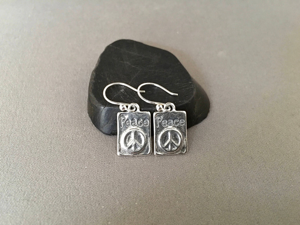 Bali Silver Peace Sign Charm Earrings