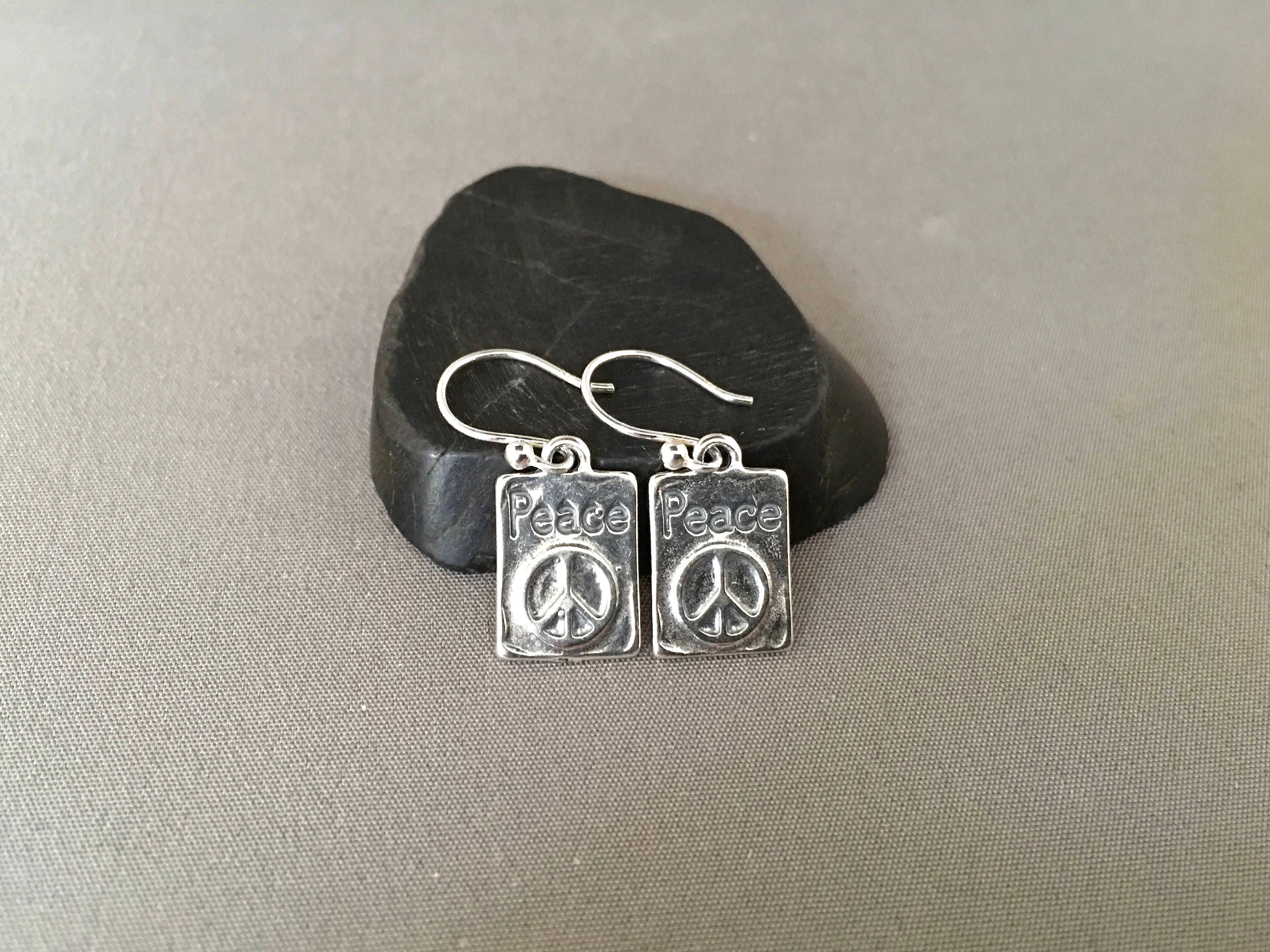 Bali Silver Peace Sign Charm Earrings
