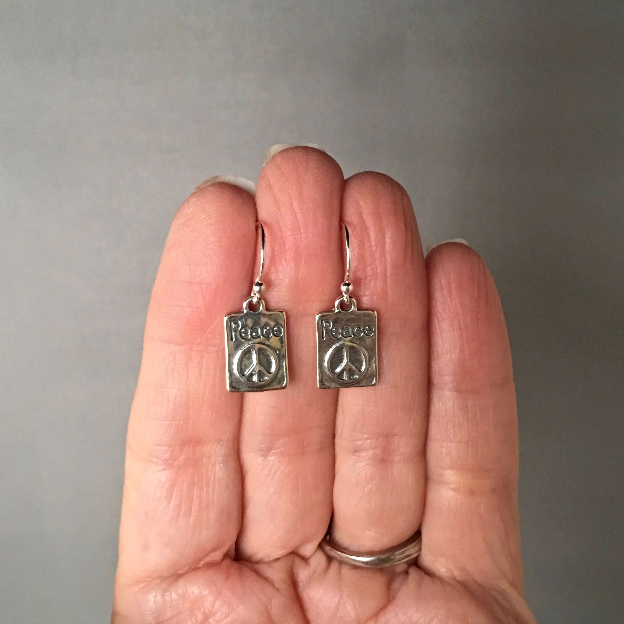 Bali Silver Peace Sign Charm Earrings