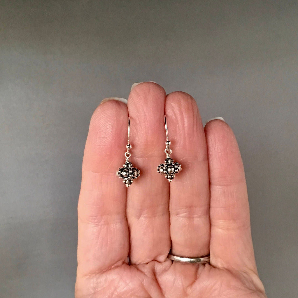 Petite Bali Sterling Silver Bead Cluster Dangle Earrings