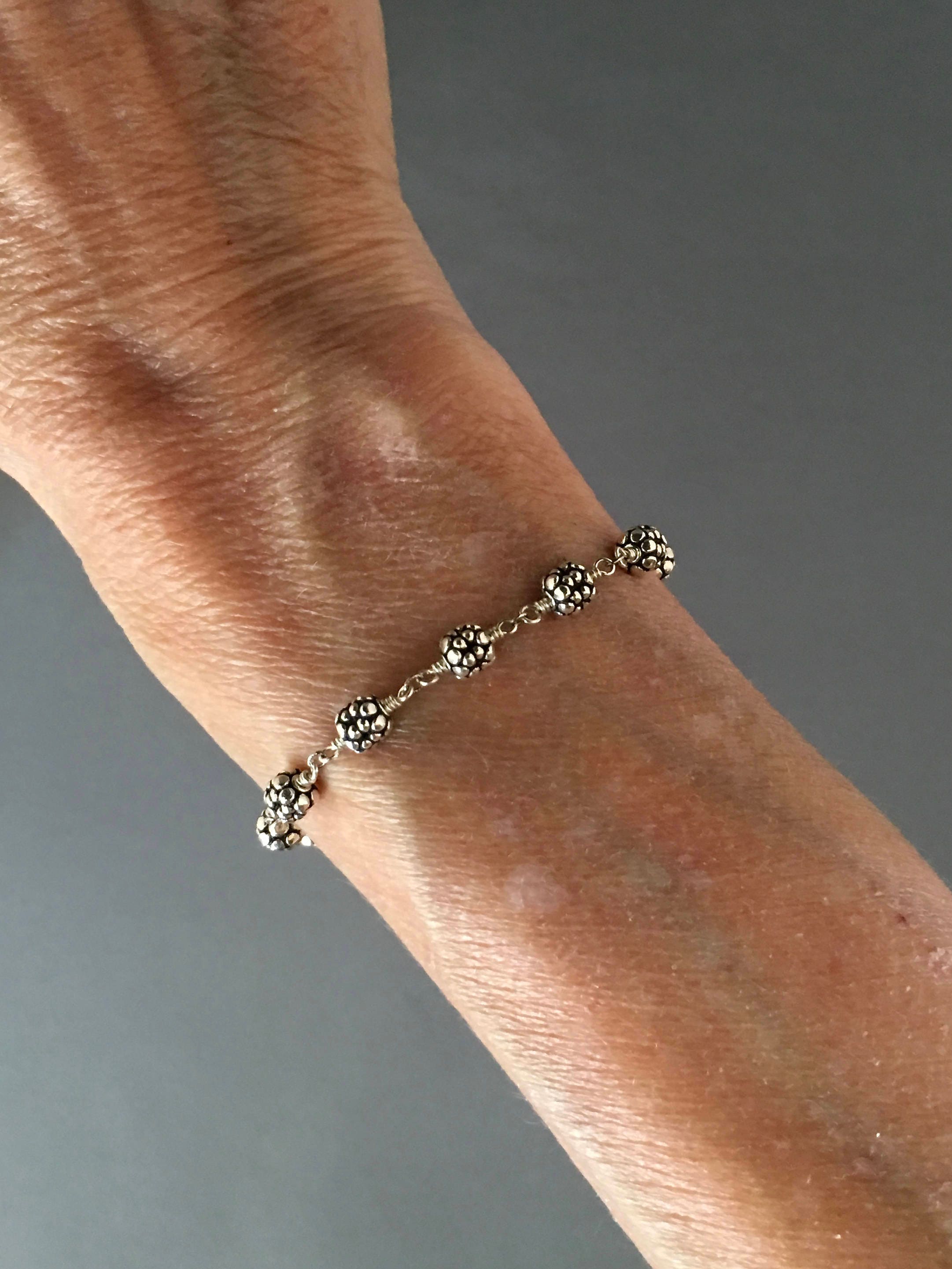 Bali Sterling Silver Beaded Bracelet with Heart Lobster Clasp