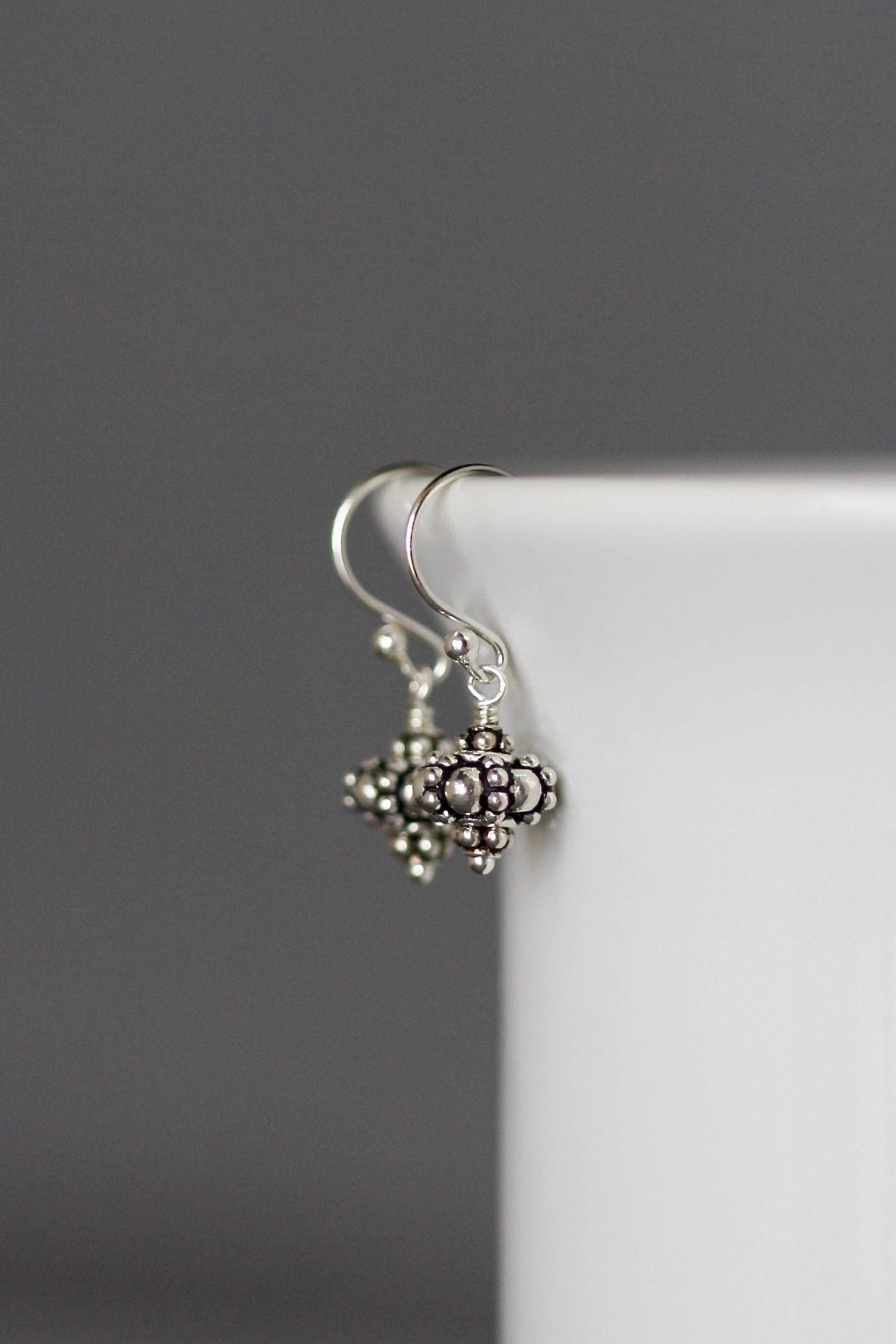 Petite Bali Sterling Silver Bead Cluster Dangle Earrings