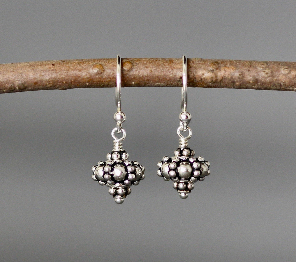 Petite Bali Sterling Silver Bead Cluster Dangle Earrings
