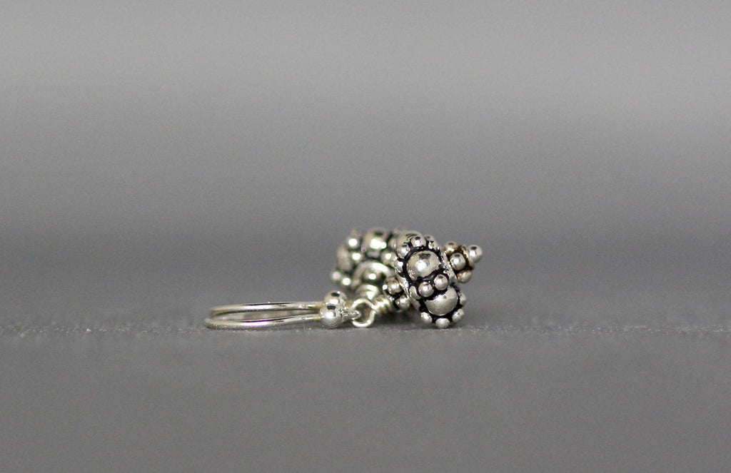 Petite Bali Sterling Silver Bead Cluster Dangle Earrings
