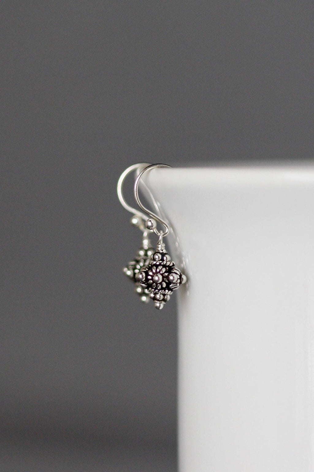 Small Silver Earrings - Bali Bead Earrings