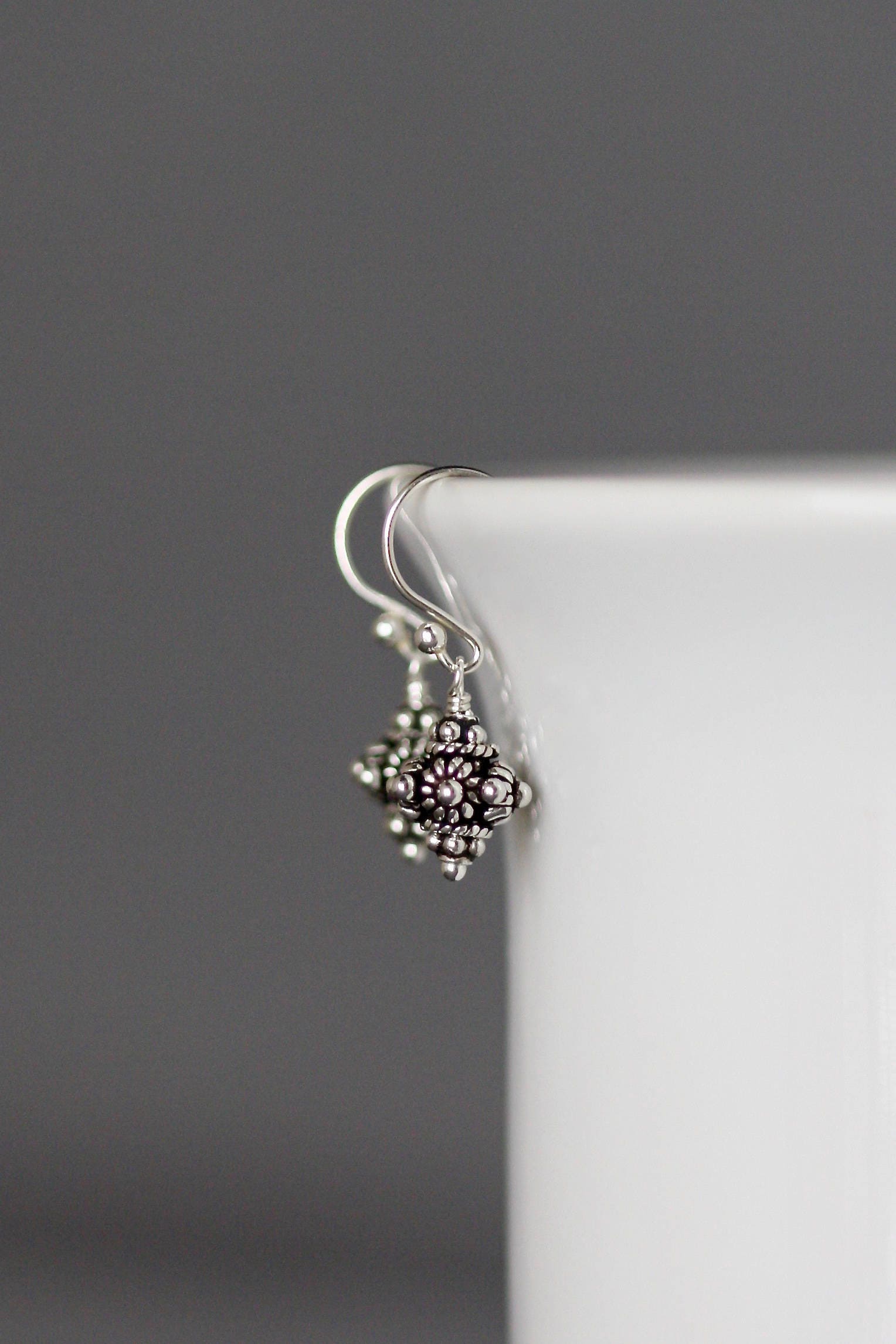 Small Silver Earrings - Bali Bead Earrings