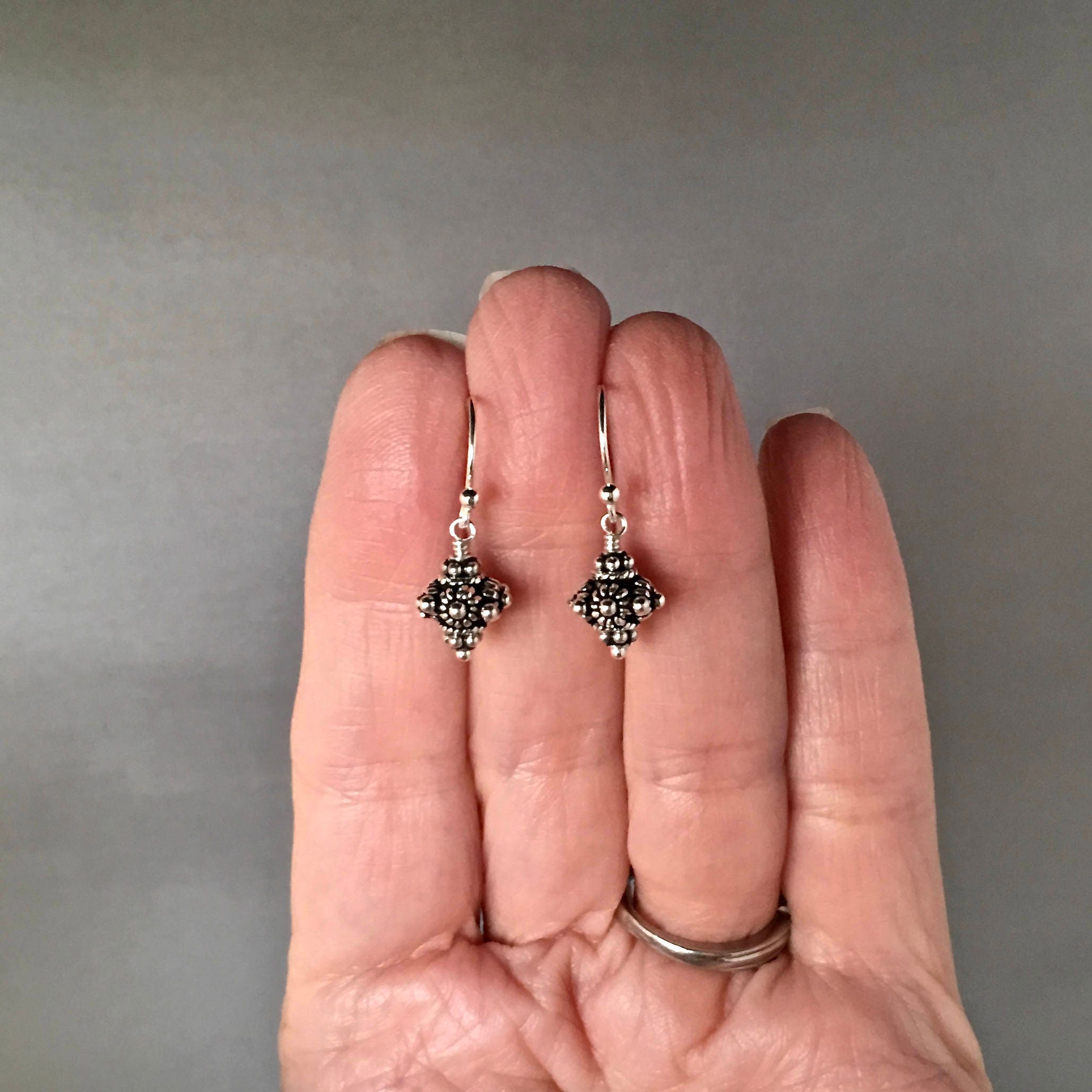 Small Silver Earrings - Bali Bead Earrings