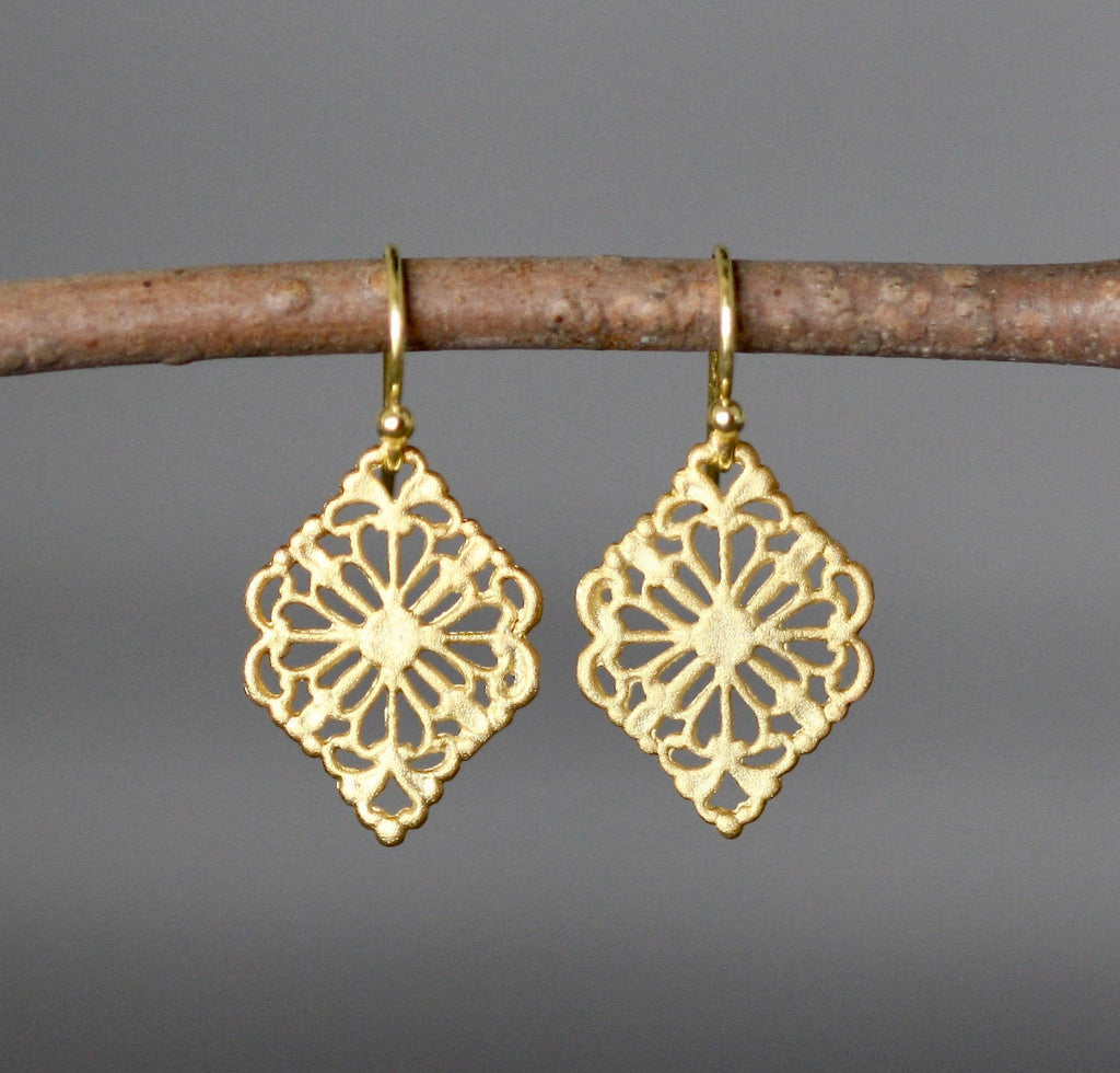 Delicate Matte Gold Vermeil Filigree Dangle Earrings