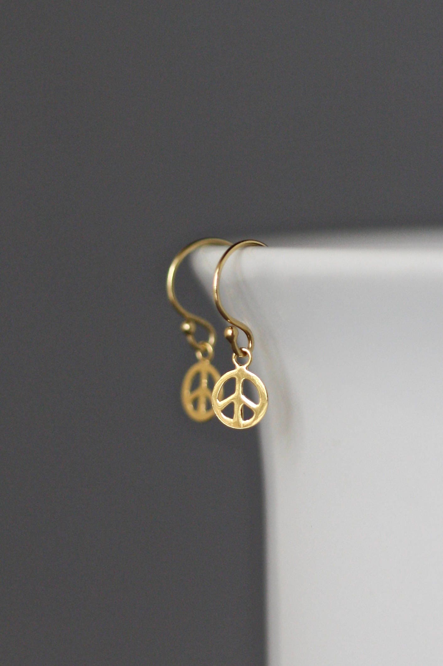 Small Gold Vermeil Peace Sign Charm Earrings