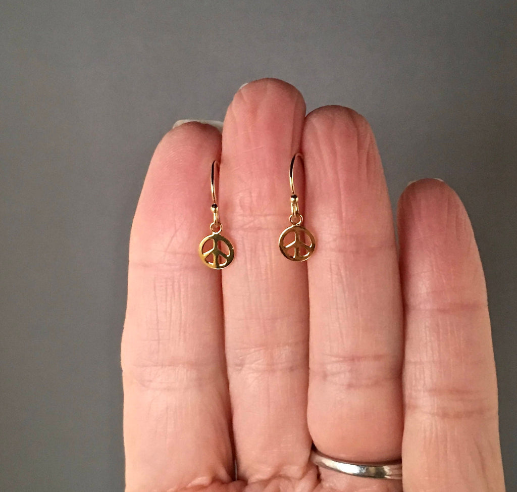 Small Gold Vermeil Peace Sign Charm Earrings