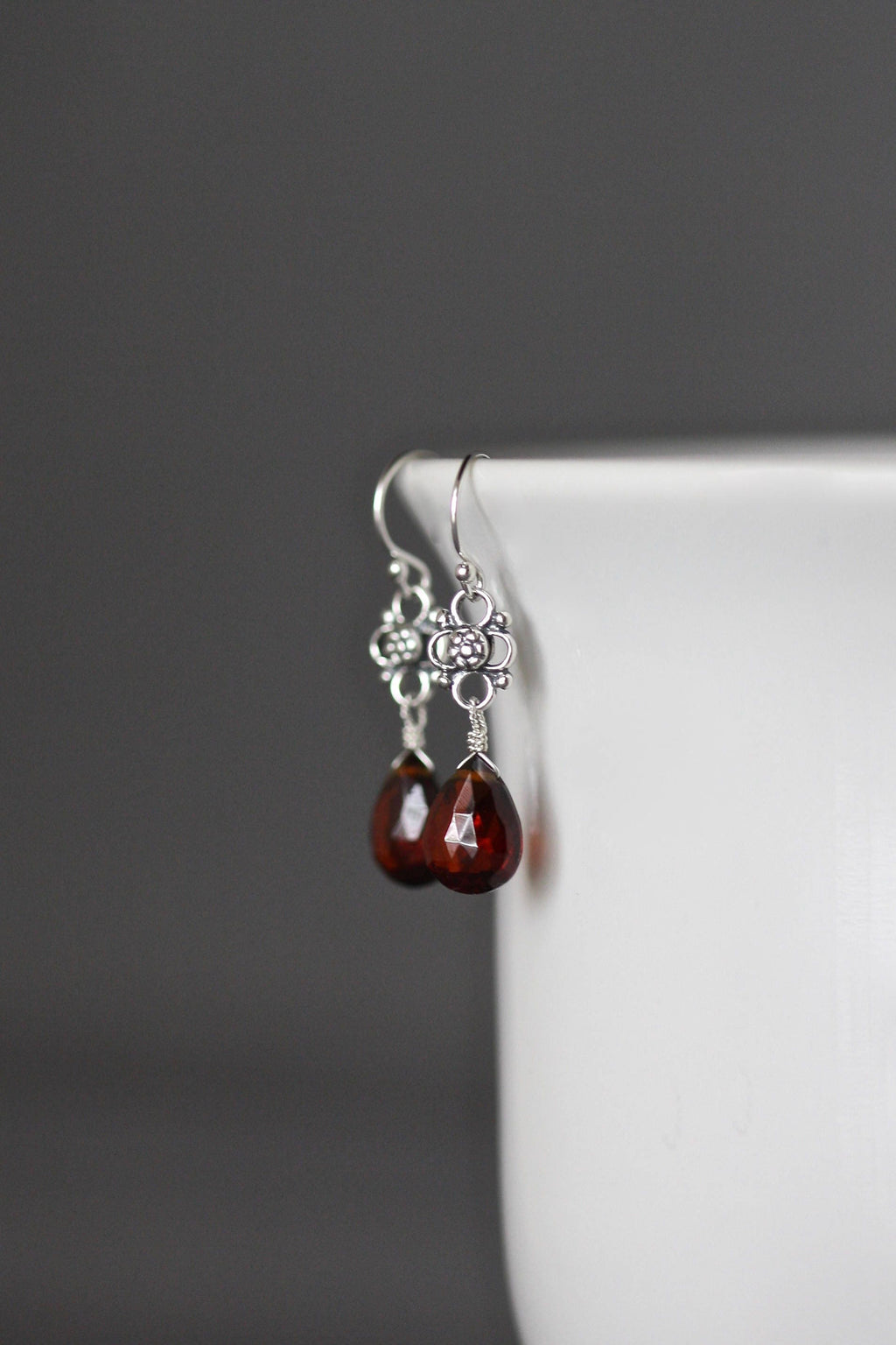Garnet Teardrop Earrings on Bali Sterling Silver Links