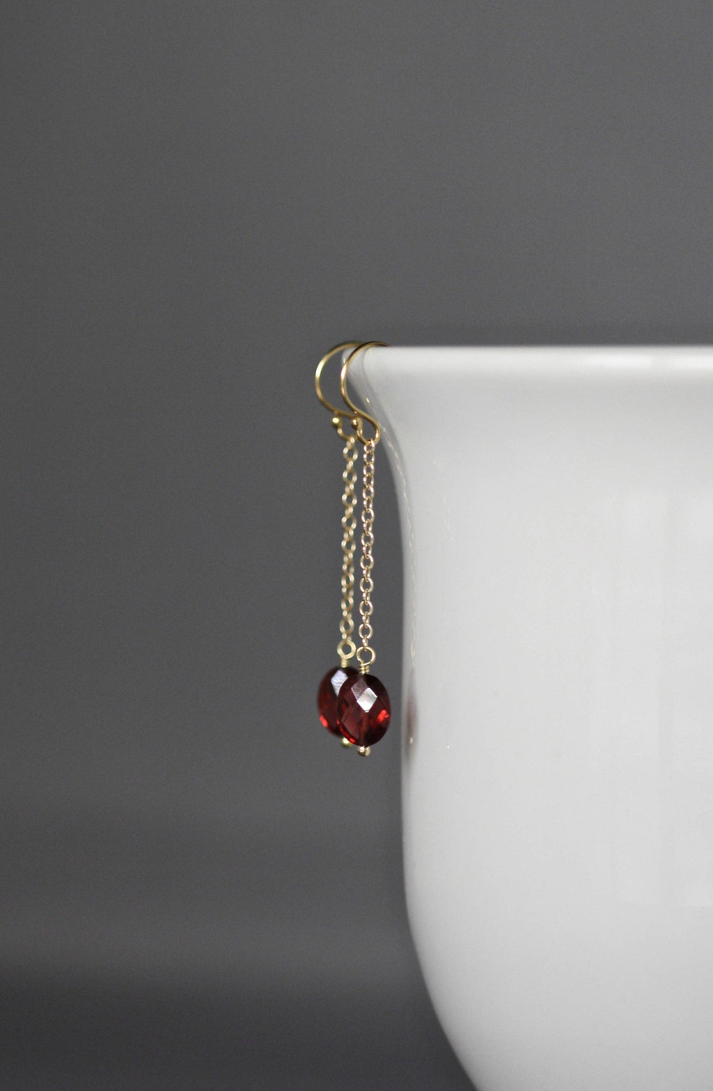 Rhodolite Garnet Oval Earrings on Gold Filled Chain Dangles