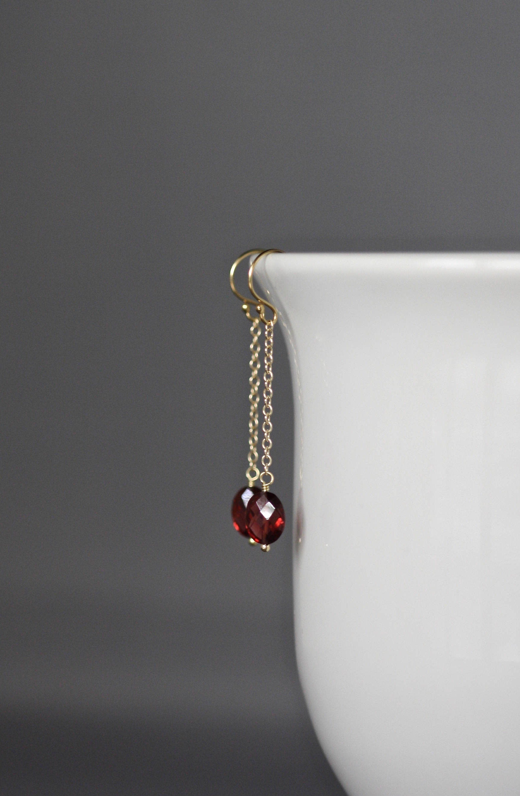 Rhodolite Garnet Oval Earrings on Gold Filled Chain Dangles