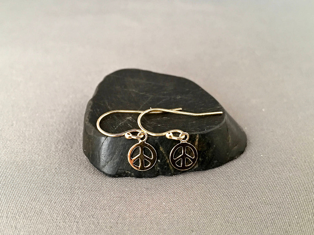 Small Gold Vermeil Peace Sign Charm Earrings