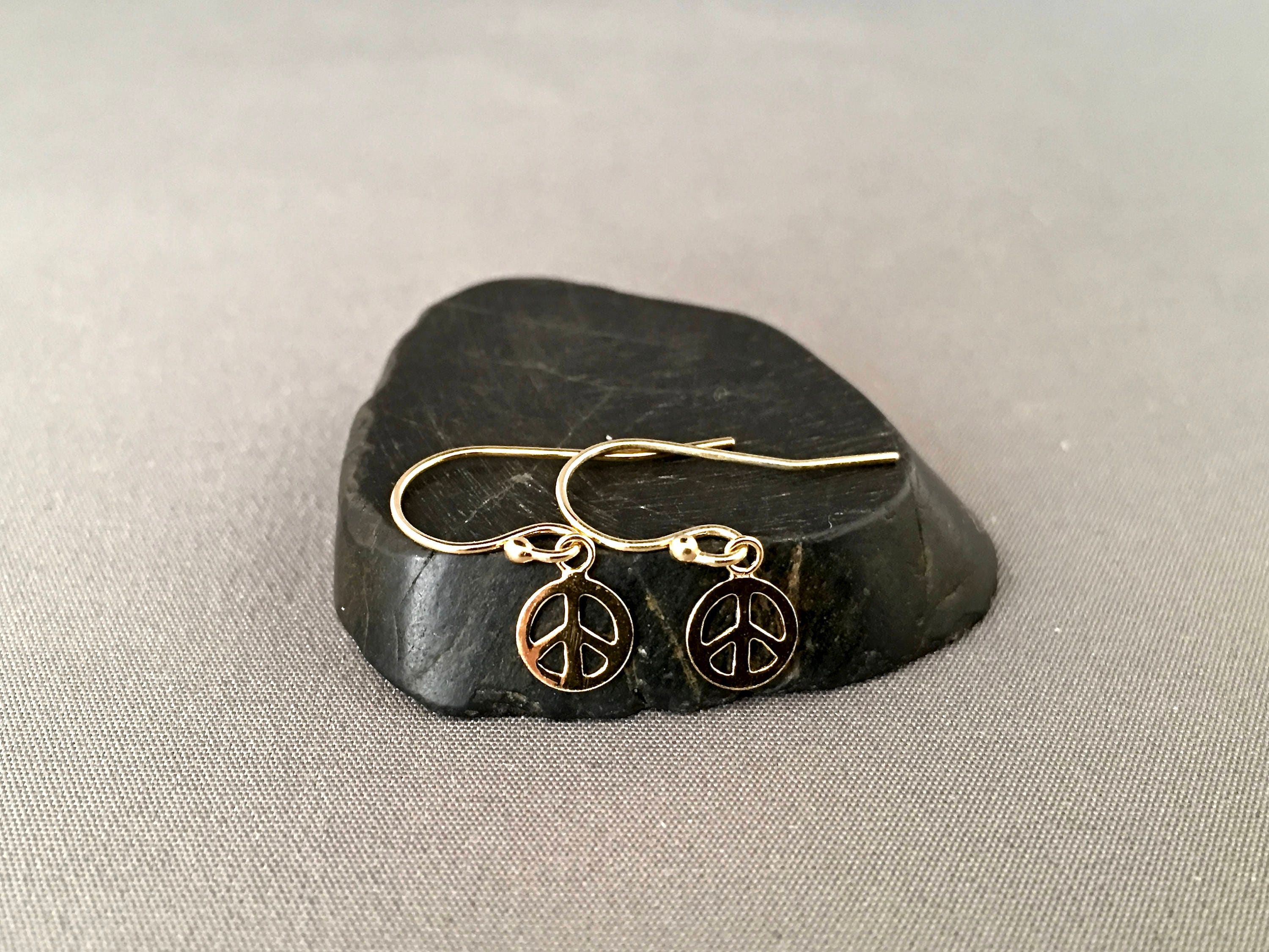 Small Gold Vermeil Peace Sign Charm Earrings