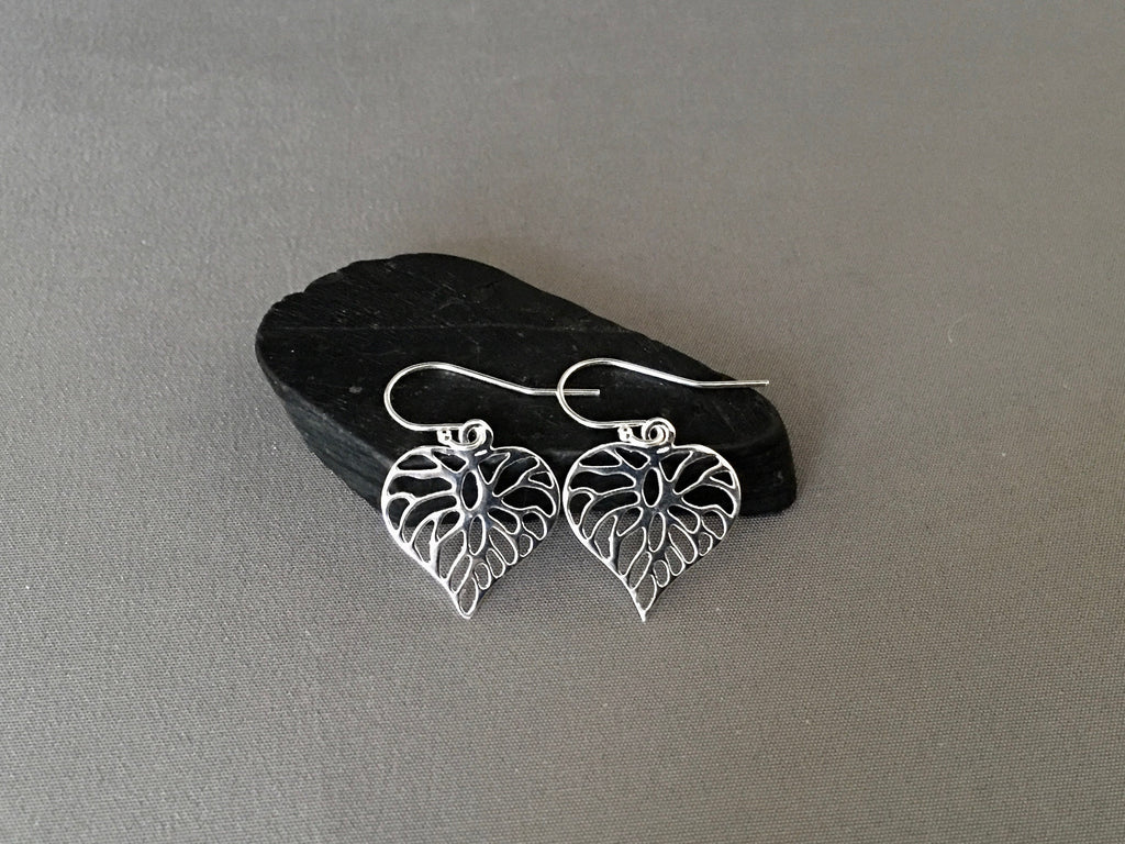 Sterling Silver Filigree Heart Charm Dangle Earrings