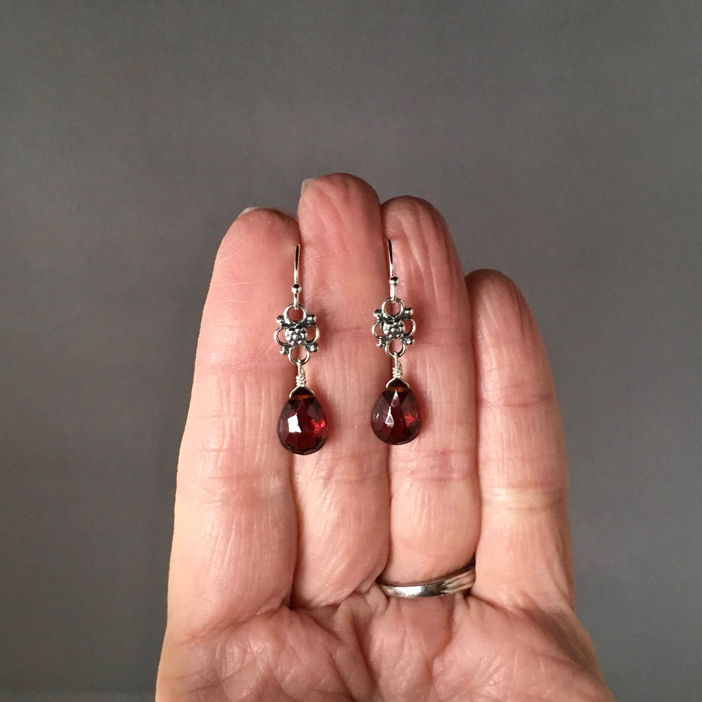 Garnet Teardrop Earrings on Bali Sterling Silver Links