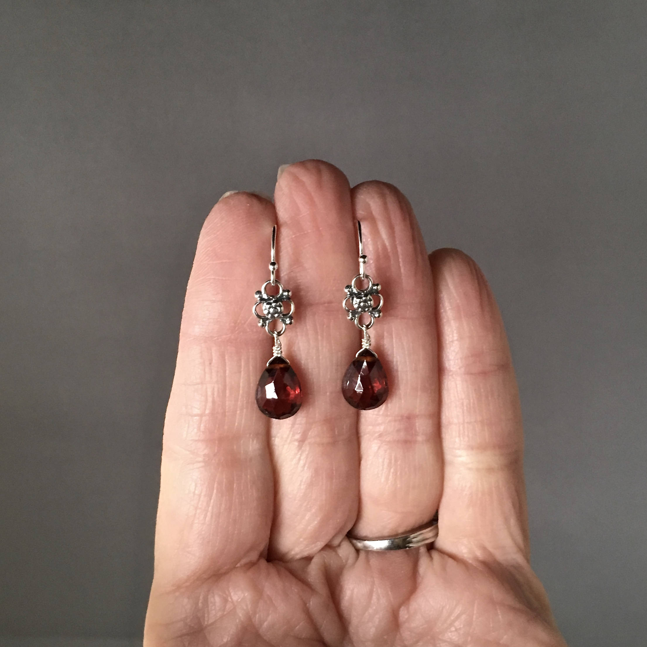 Garnet Teardrop Earrings on Bali Sterling Silver Links