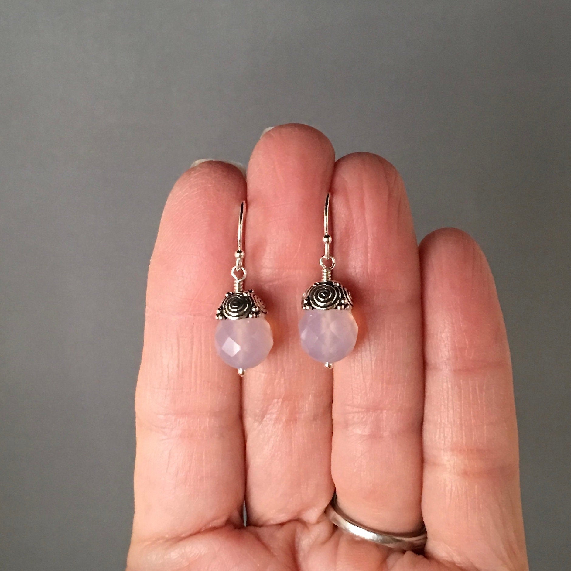 Purple Onyx and Bali Sterling Silver Cap Dangle Earrings