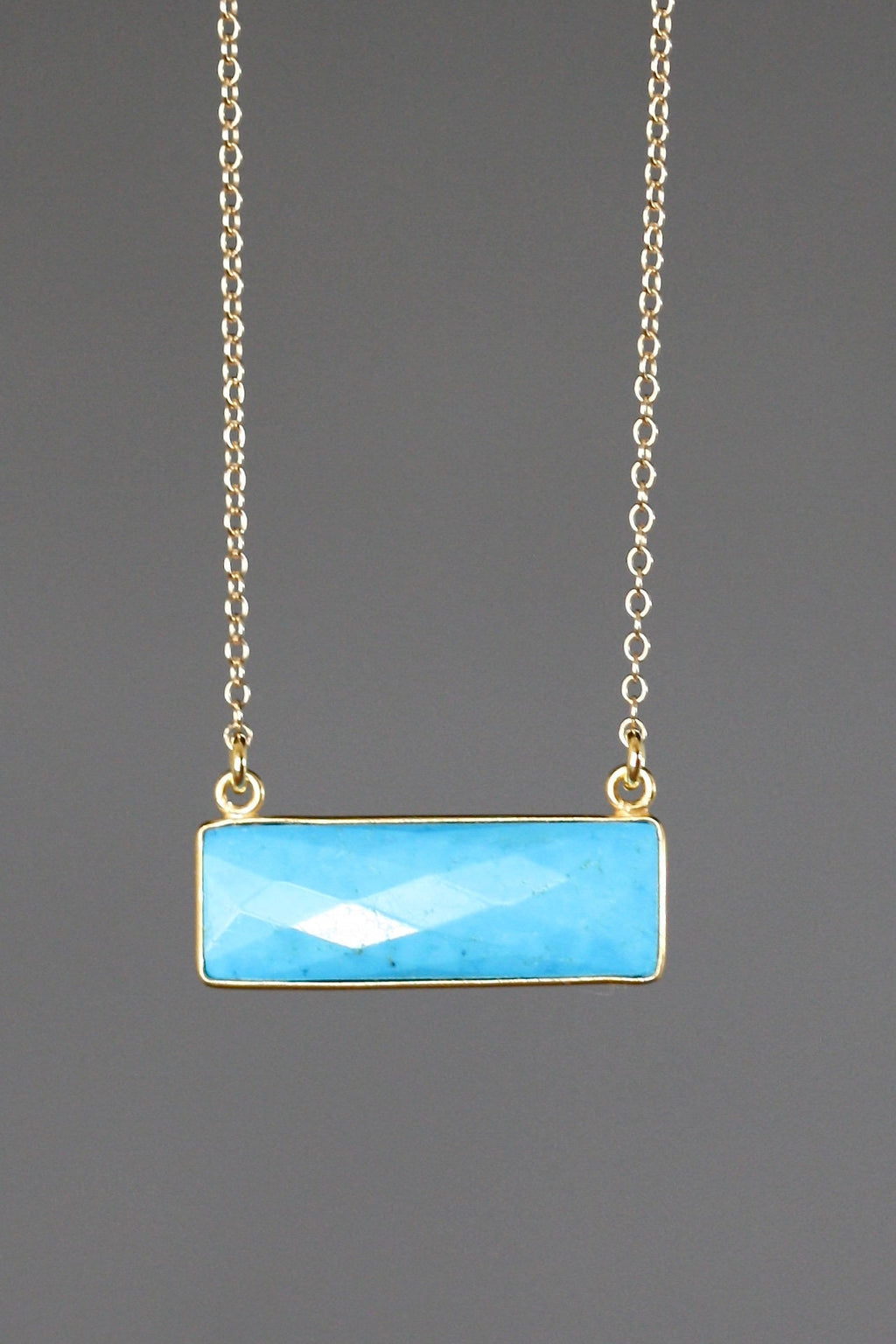 Turquoise Rectangle Bar Pendant Necklace in Gold Vermeil Bezel