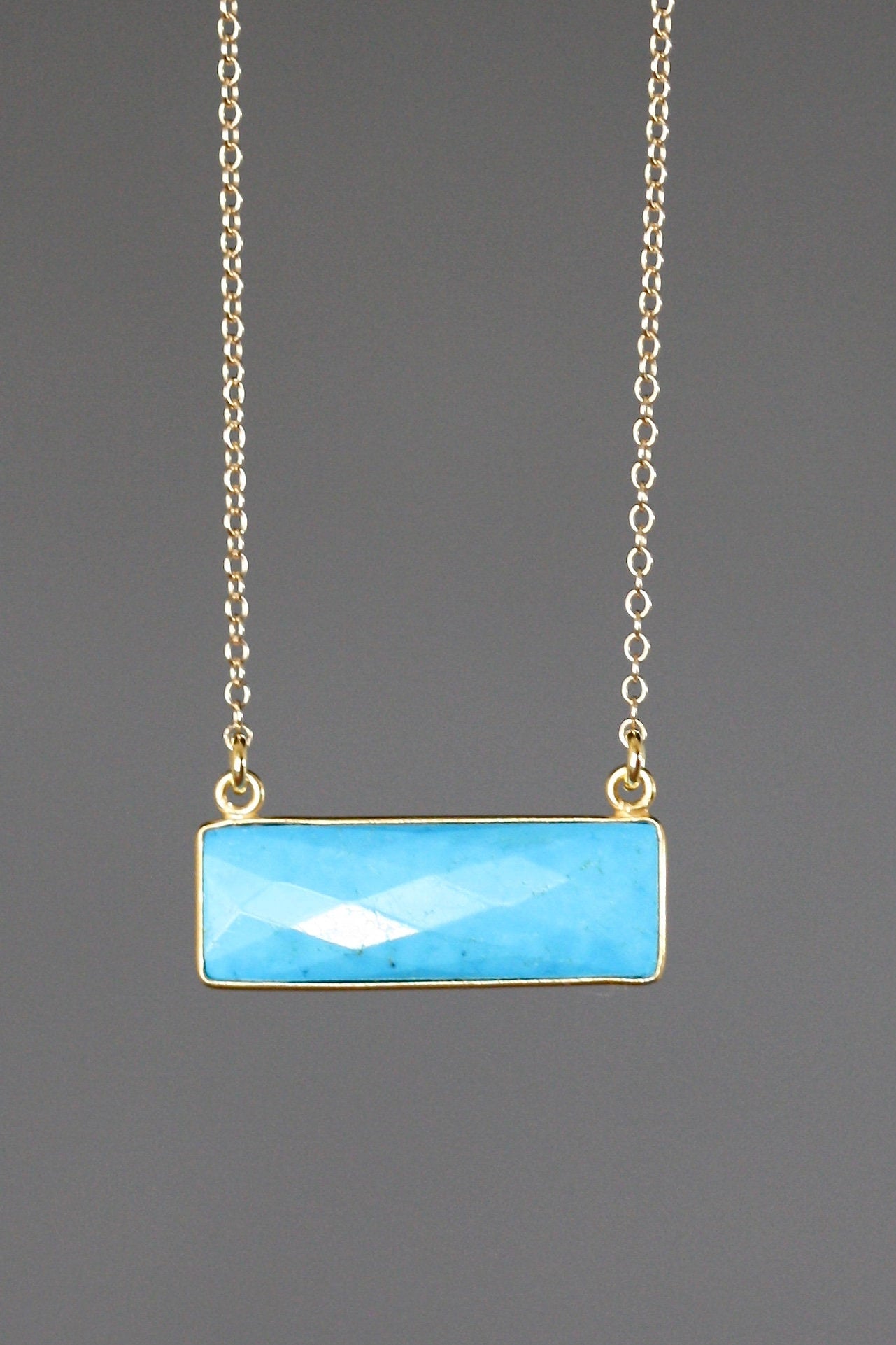 Turquoise Rectangle Bar Pendant Necklace in Gold Vermeil Bezel