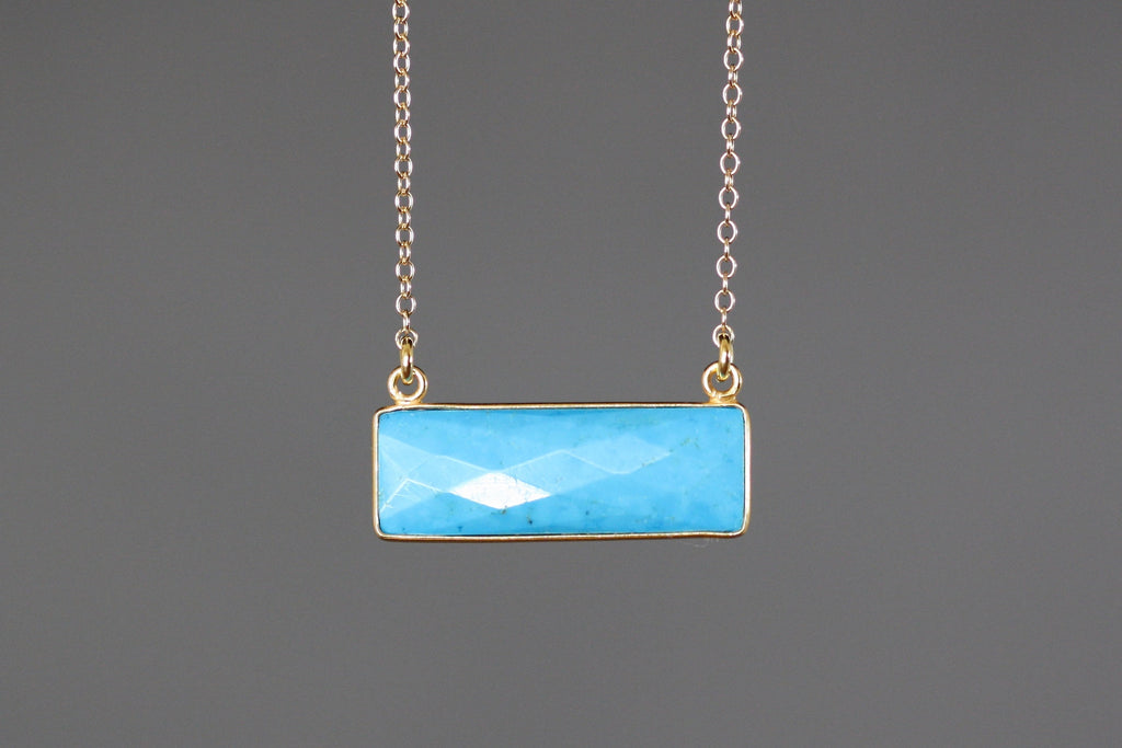 Turquoise Rectangle Bar Pendant Necklace in Gold Vermeil Bezel