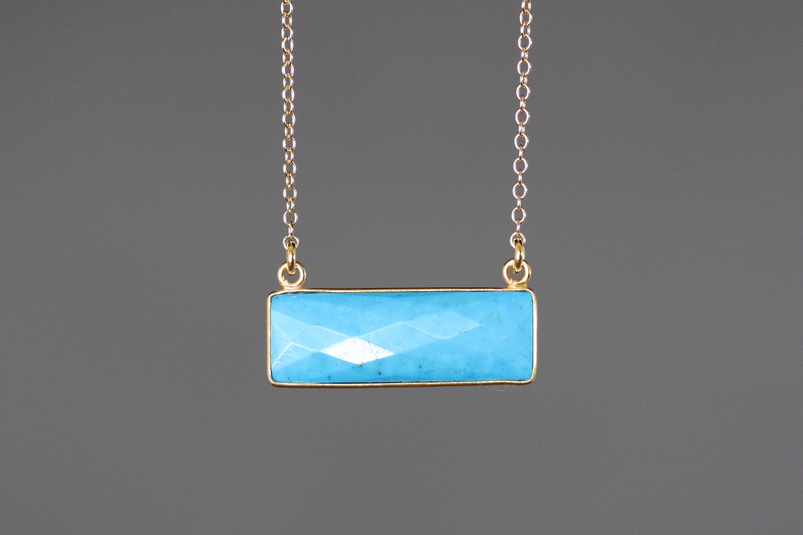 Turquoise Rectangle Bar Pendant Necklace in Gold Vermeil Bezel