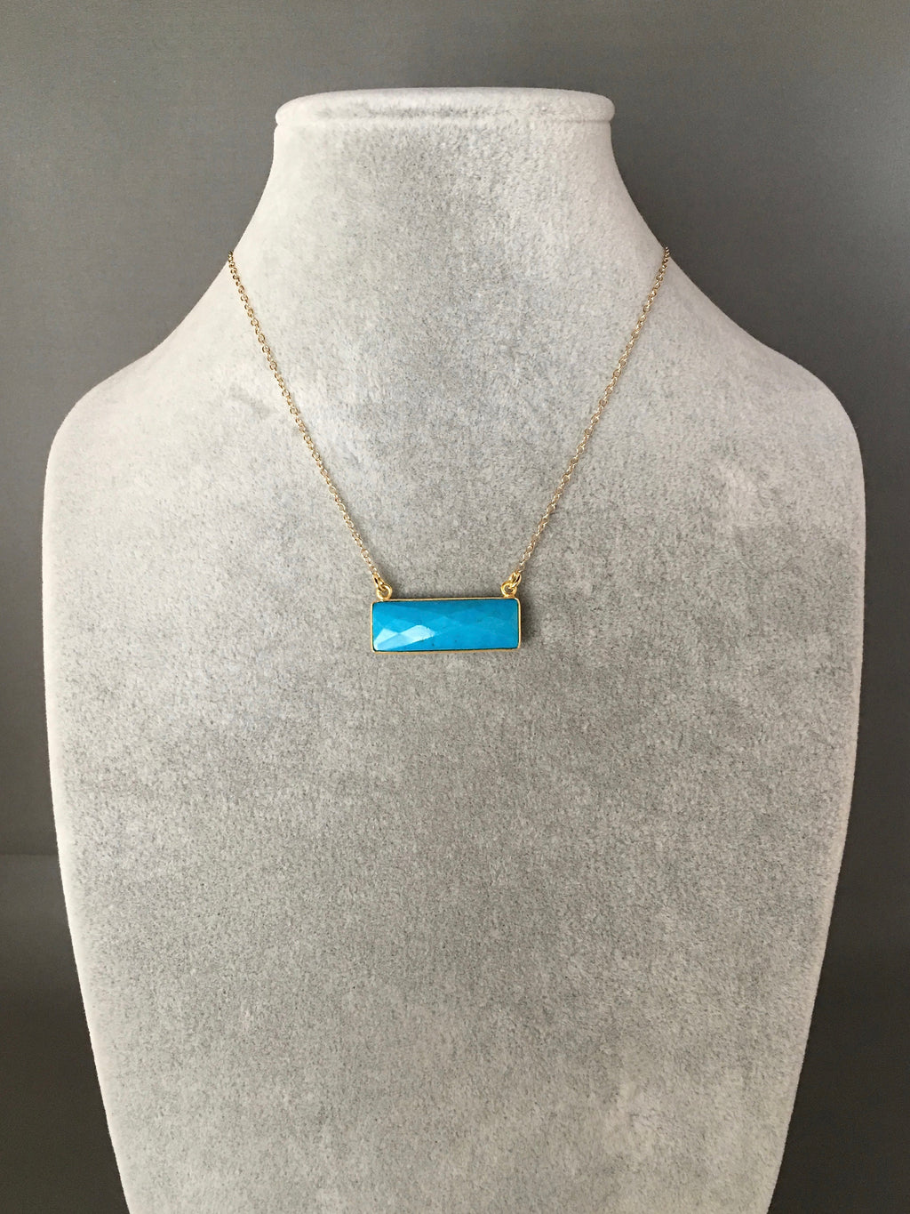 Turquoise Rectangle Bar Pendant Necklace in Gold Vermeil Bezel