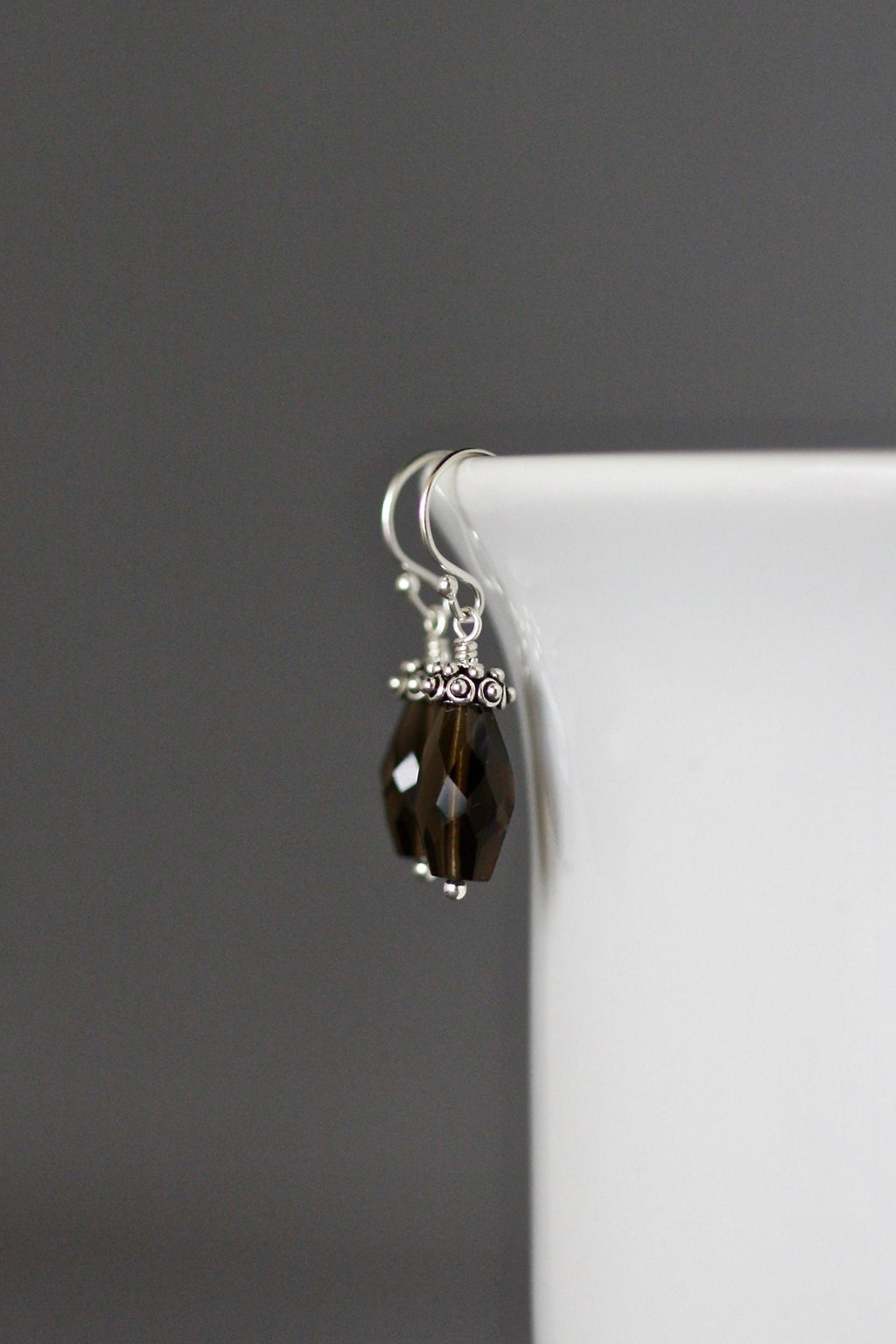 Smokey Quartz Barrel Earrings with Bali Sterling Silver Caps
