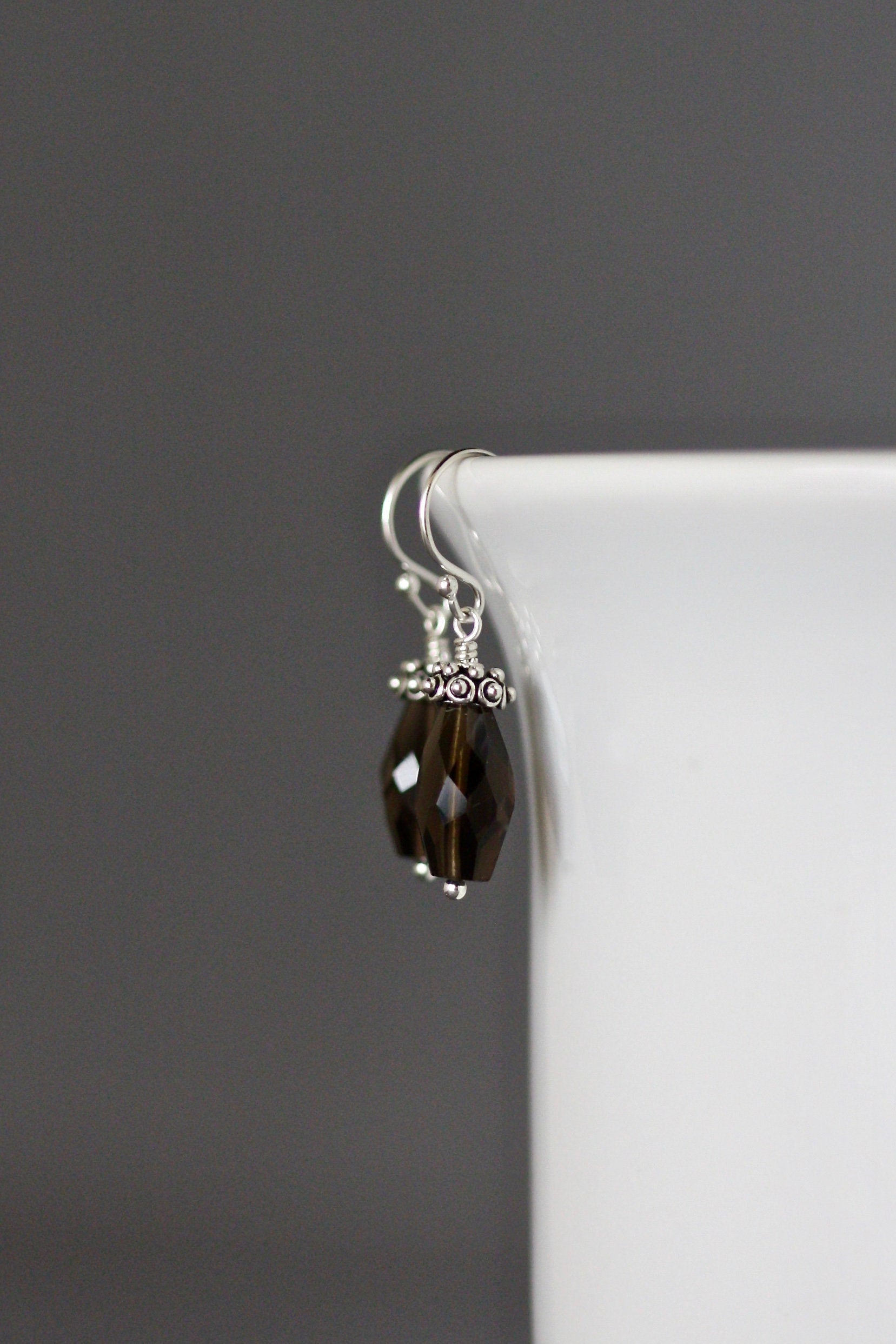 Smokey Quartz Barrel Earrings with Bali Sterling Silver Caps