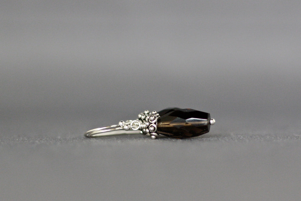 Smokey Quartz Barrel Earrings with Bali Sterling Silver Caps