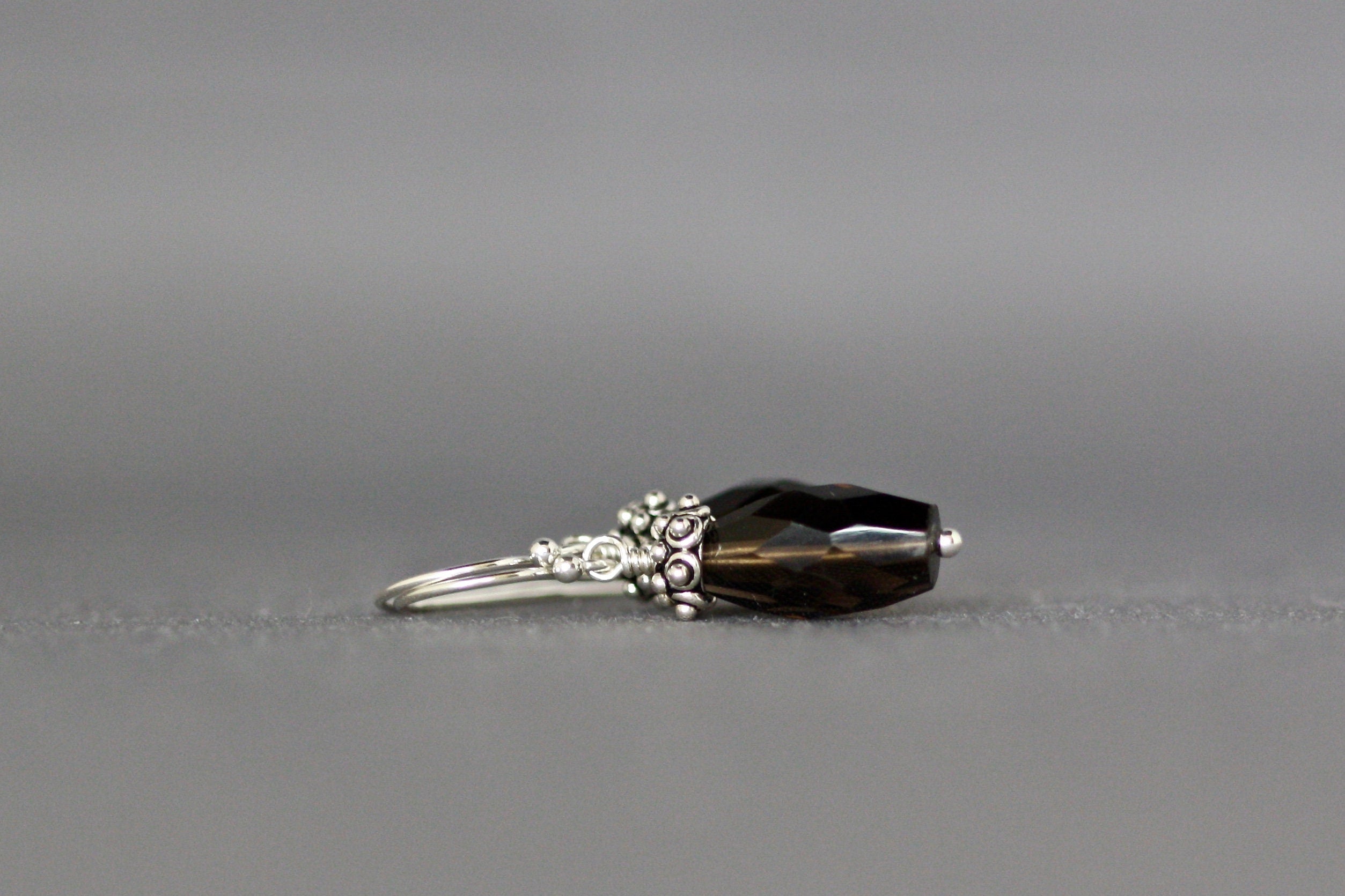 Smokey Quartz Barrel Earrings with Bali Sterling Silver Caps