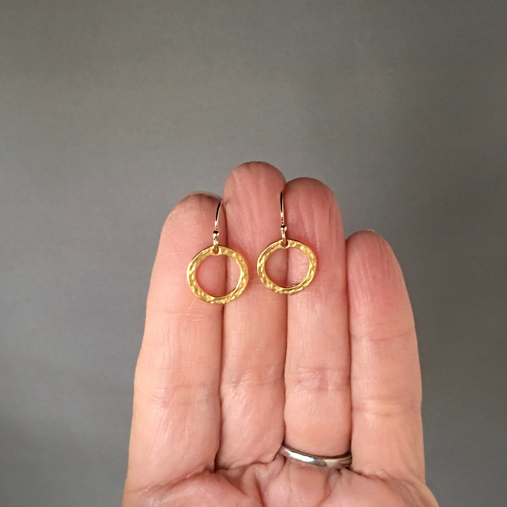 Hammered Gold Vermeil Circle Dangle Earrings