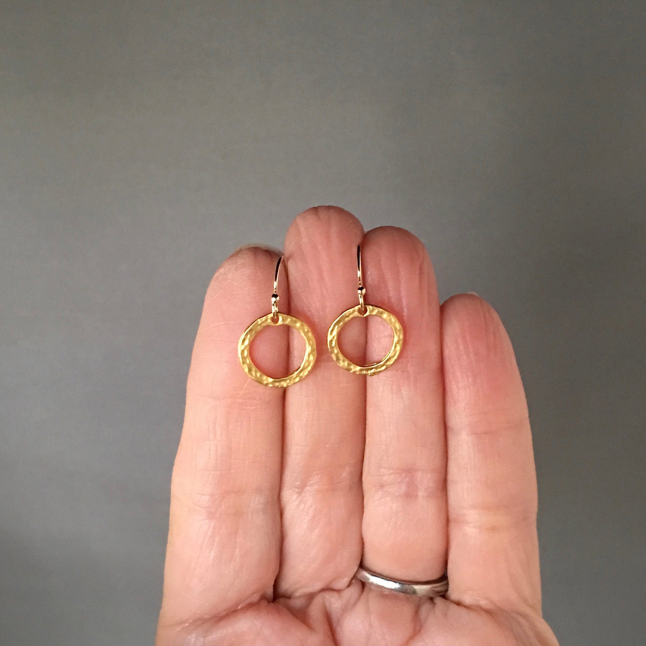 Hammered Gold Vermeil Circle Dangle Earrings