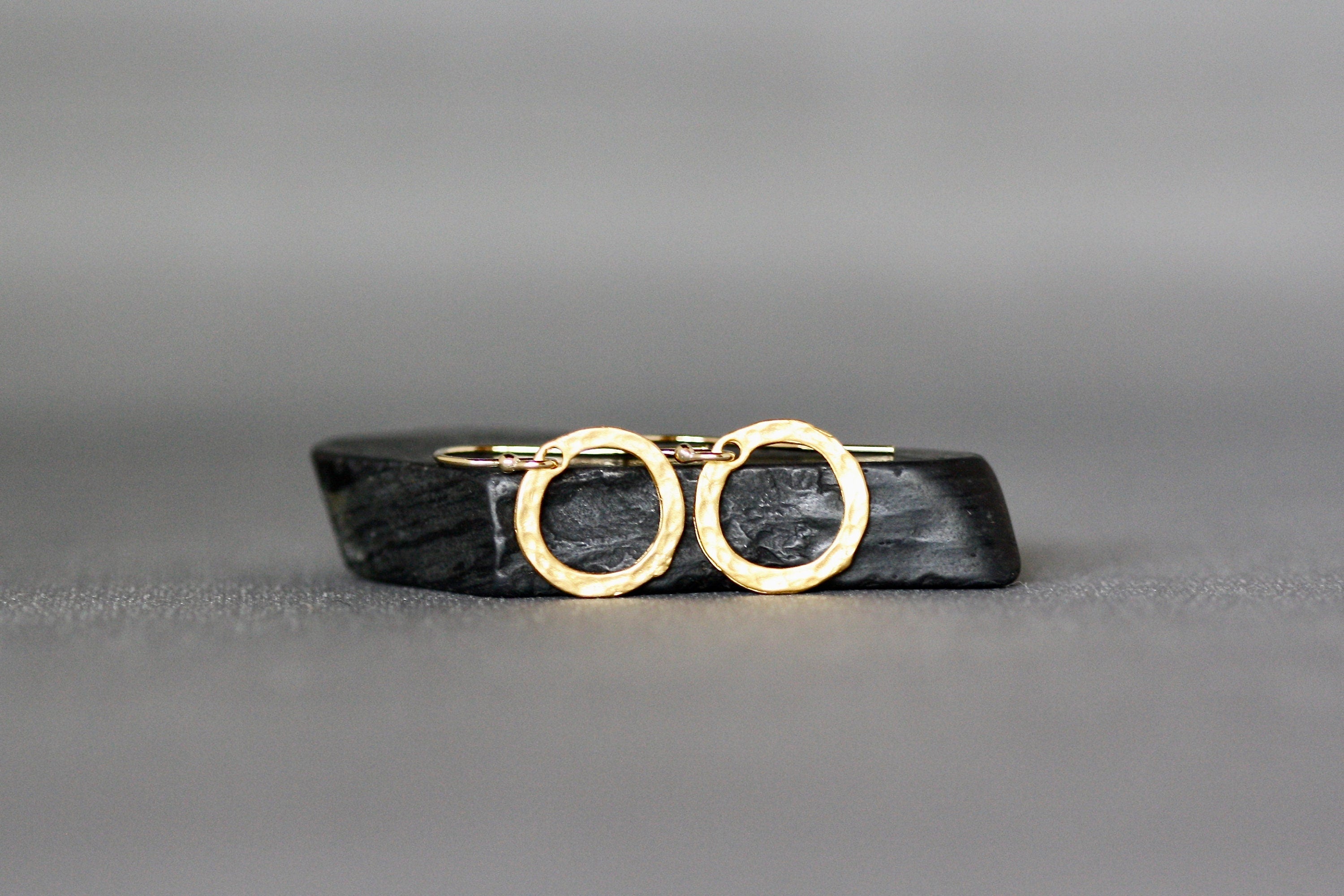 Hammered Gold Vermeil Circle Dangle Earrings