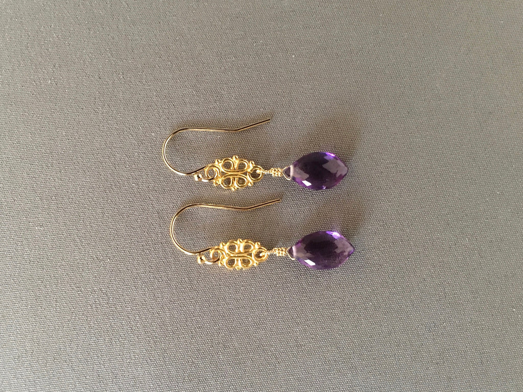 Amethyst Marquise Dangle Earrings on Gold Vermeil Links