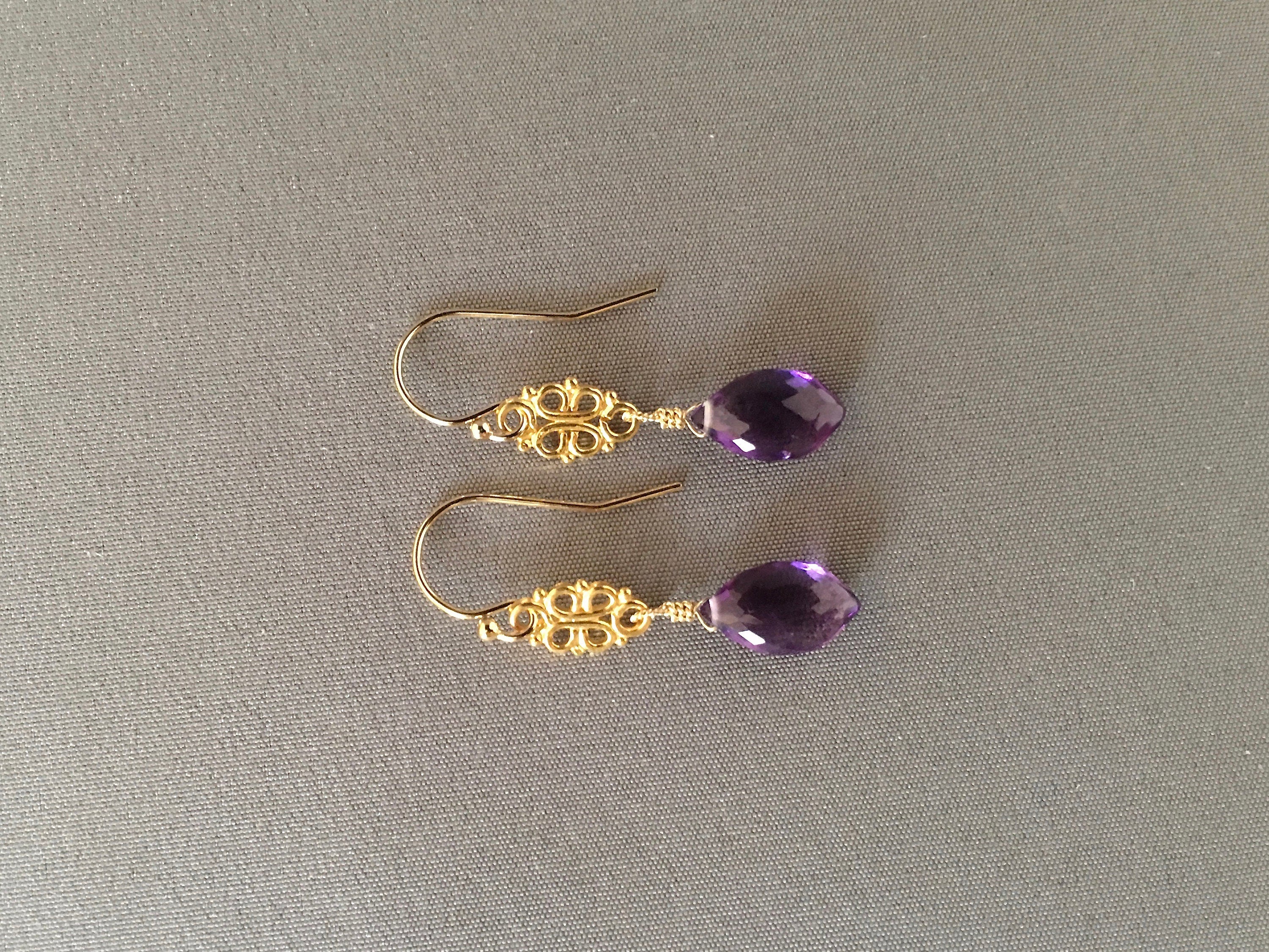 Amethyst Marquise Dangle Earrings on Gold Vermeil Links