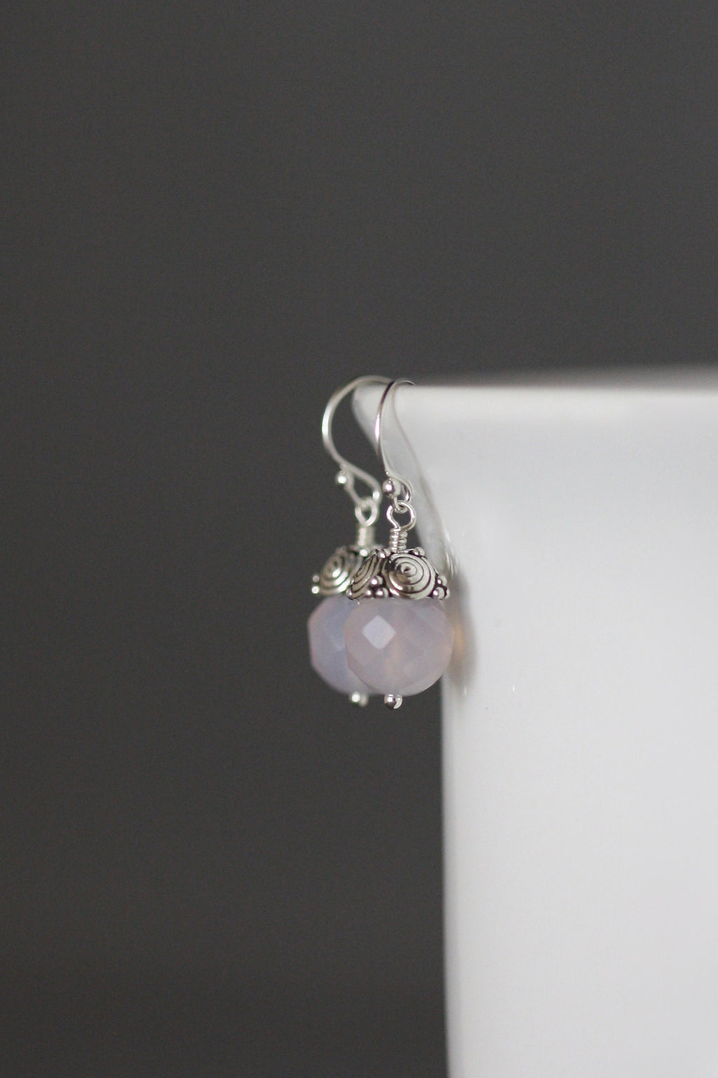 Purple Onyx and Bali Sterling Silver Cap Dangle Earrings