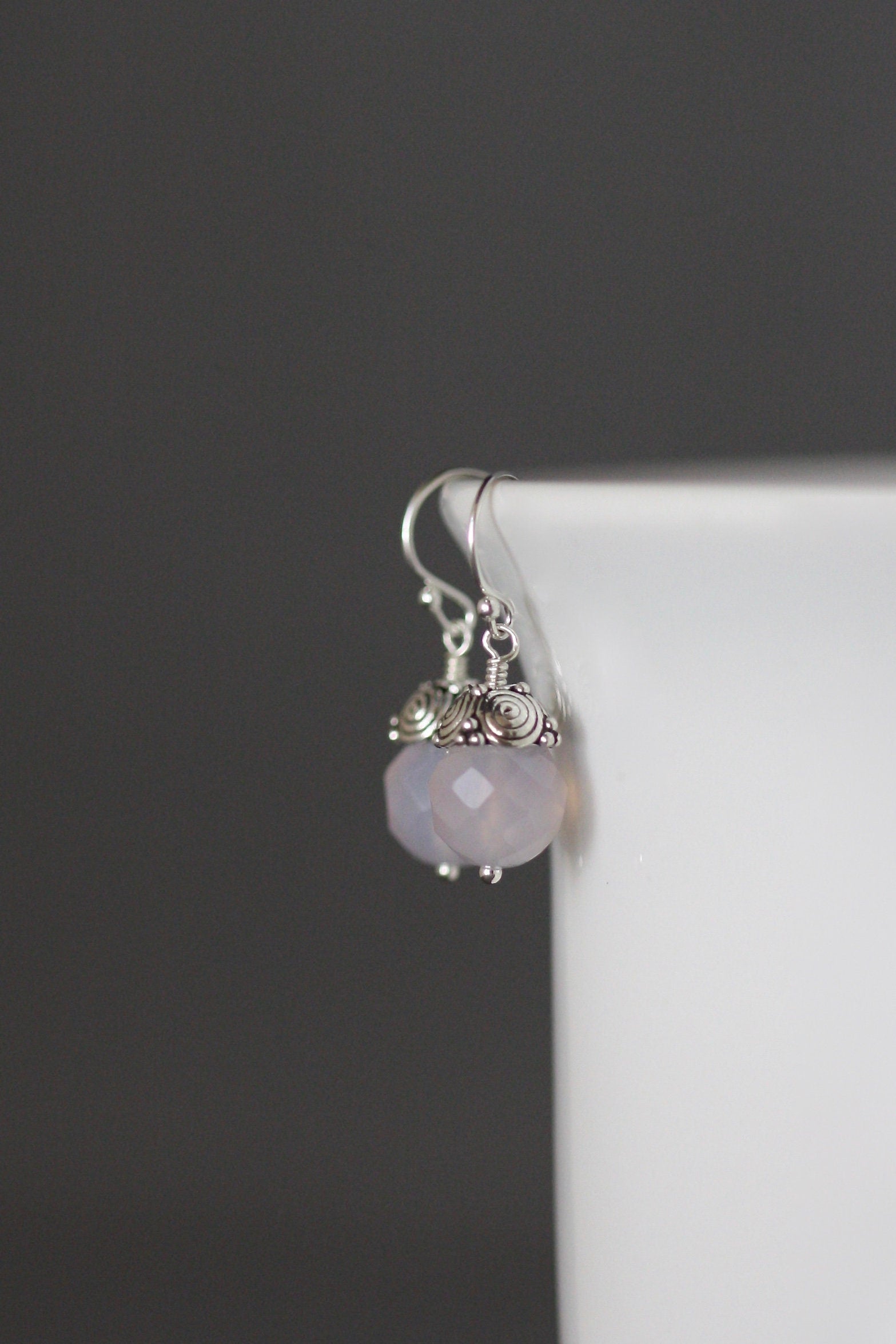 Purple Onyx and Bali Sterling Silver Cap Dangle Earrings