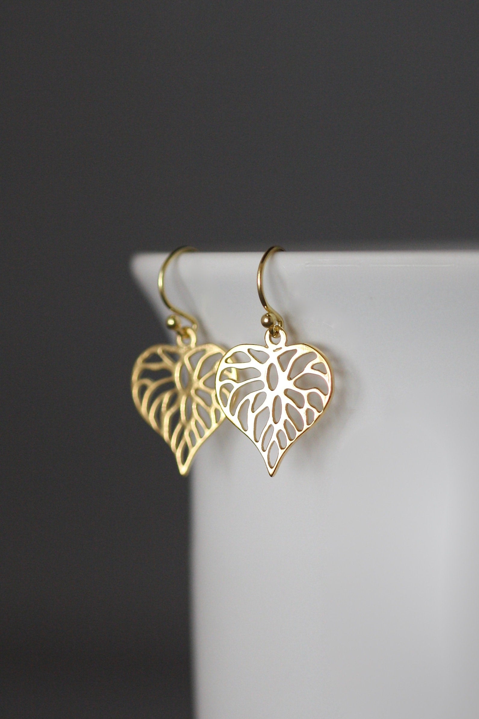 Gold Vermeil Filigree Heart Charm Earrings