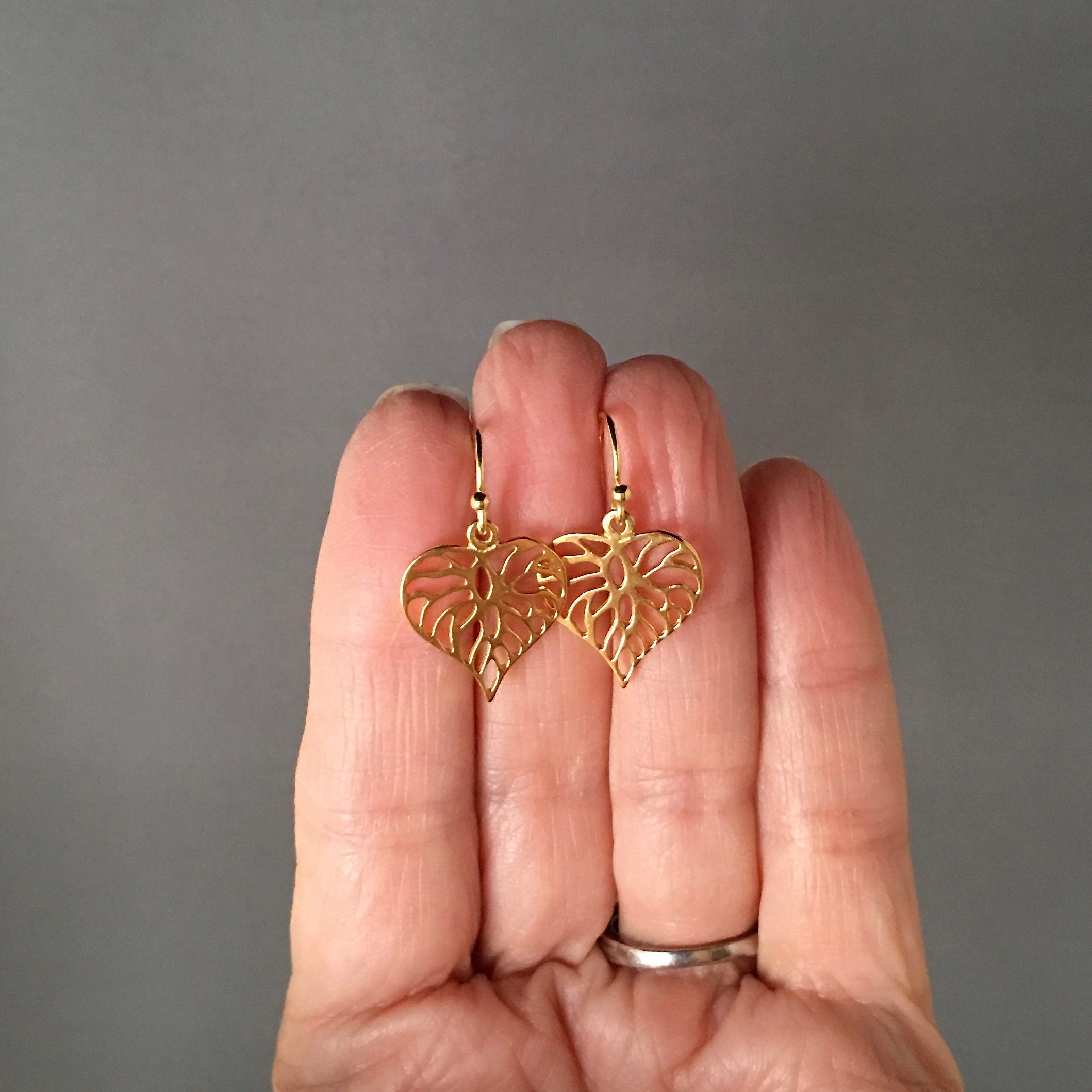 Gold Vermeil Filigree Heart Charm Earrings