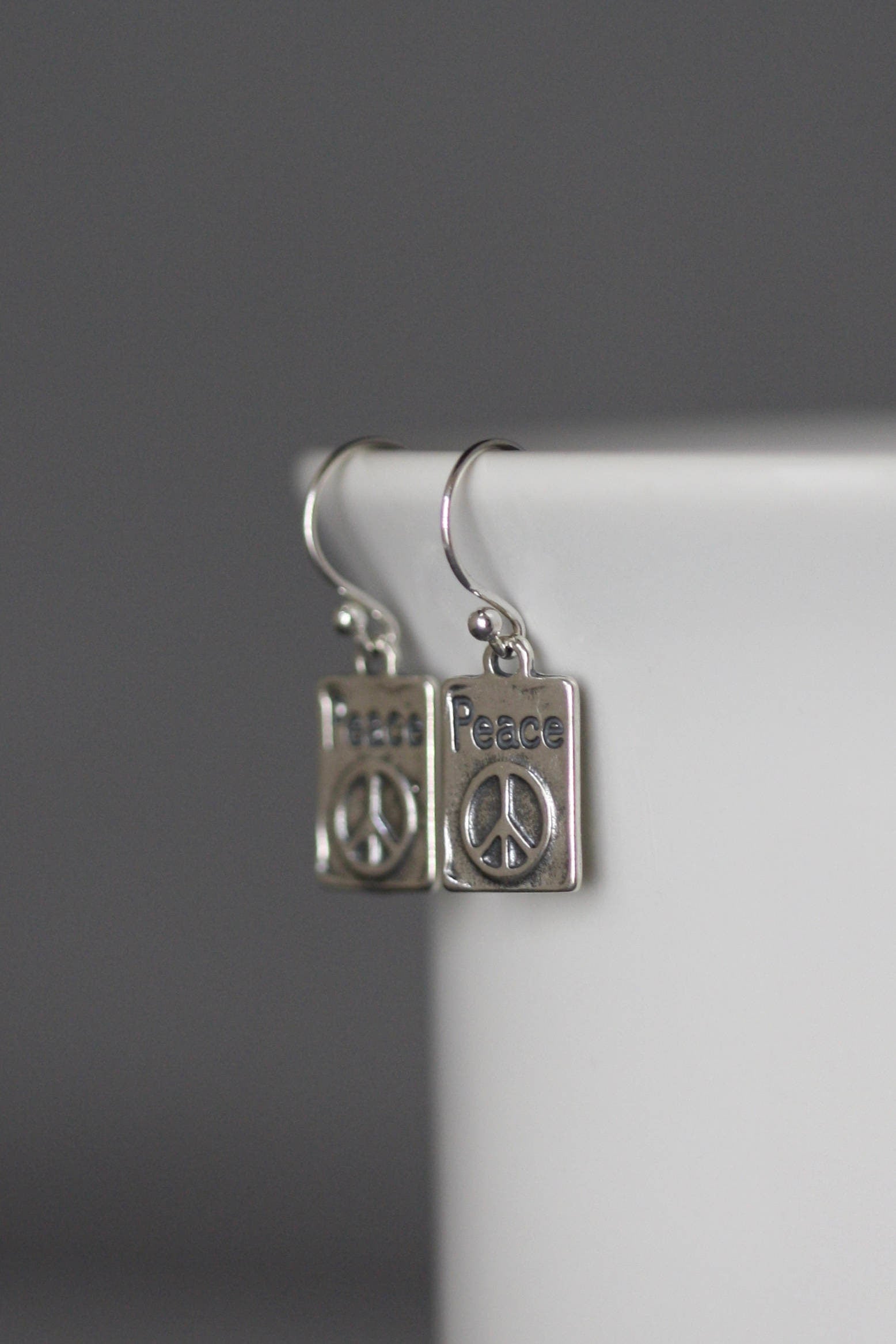 Bali Silver Peace Sign Charm Earrings