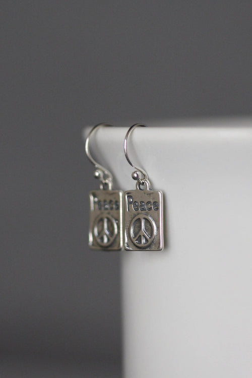 Bali Silver Peace Sign Charm Earrings