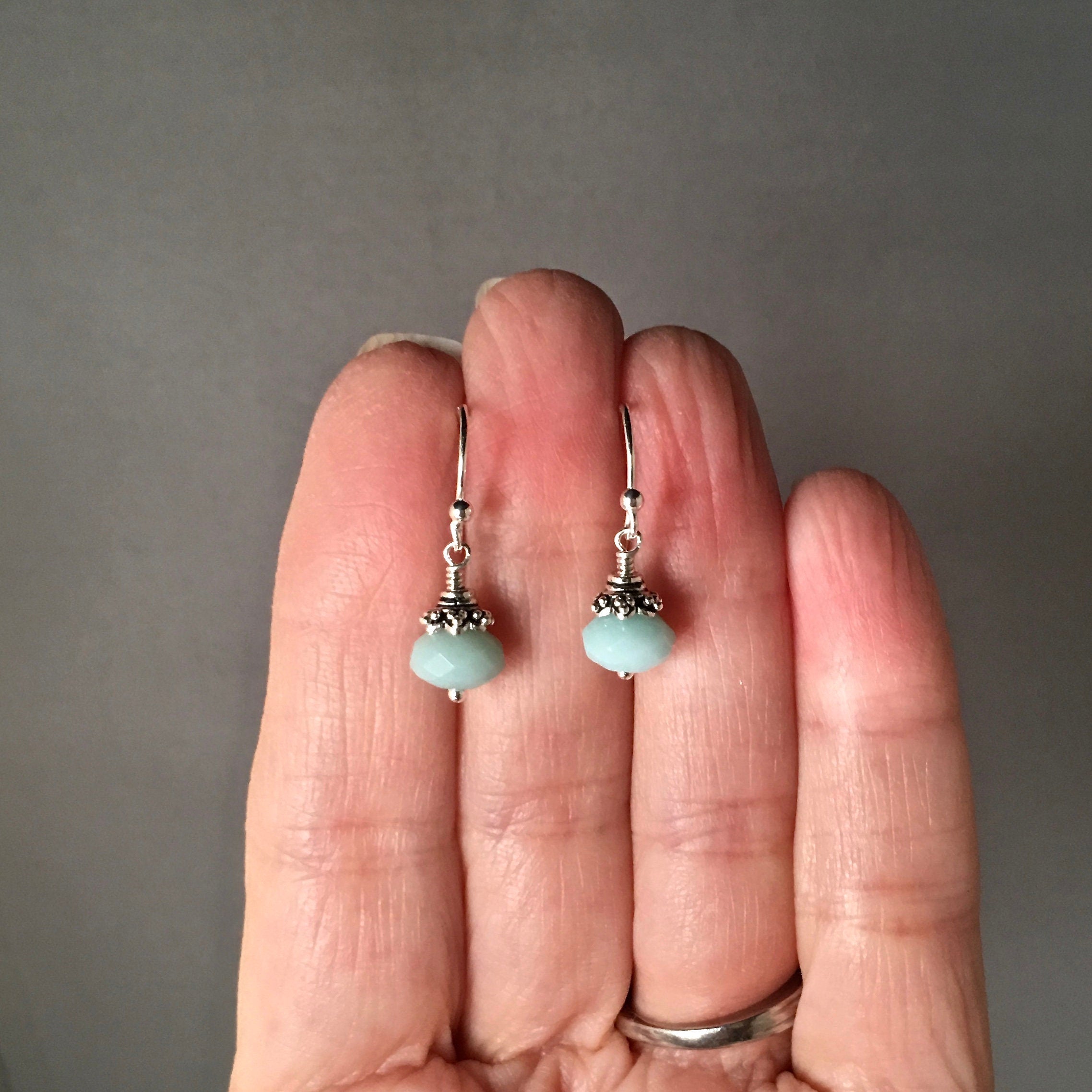 Amazonite and Bali Sterling Silver Dangle Earrings