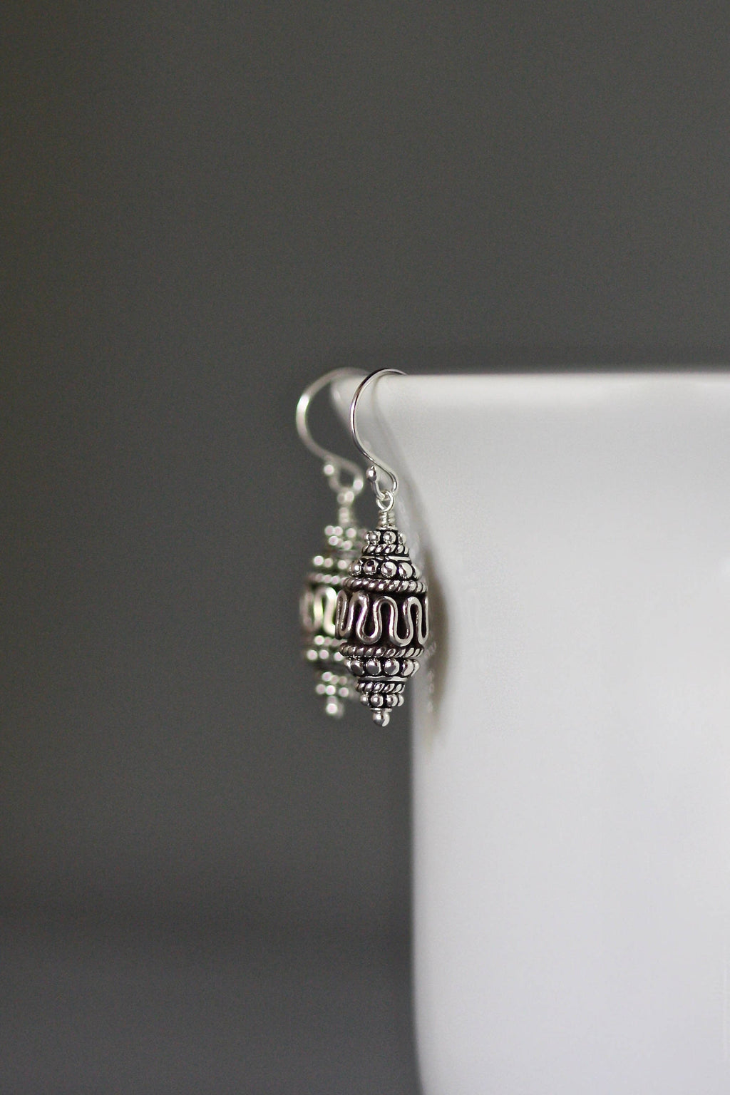 Bali Sterling Silver Stacked Bead Dangle Earrings