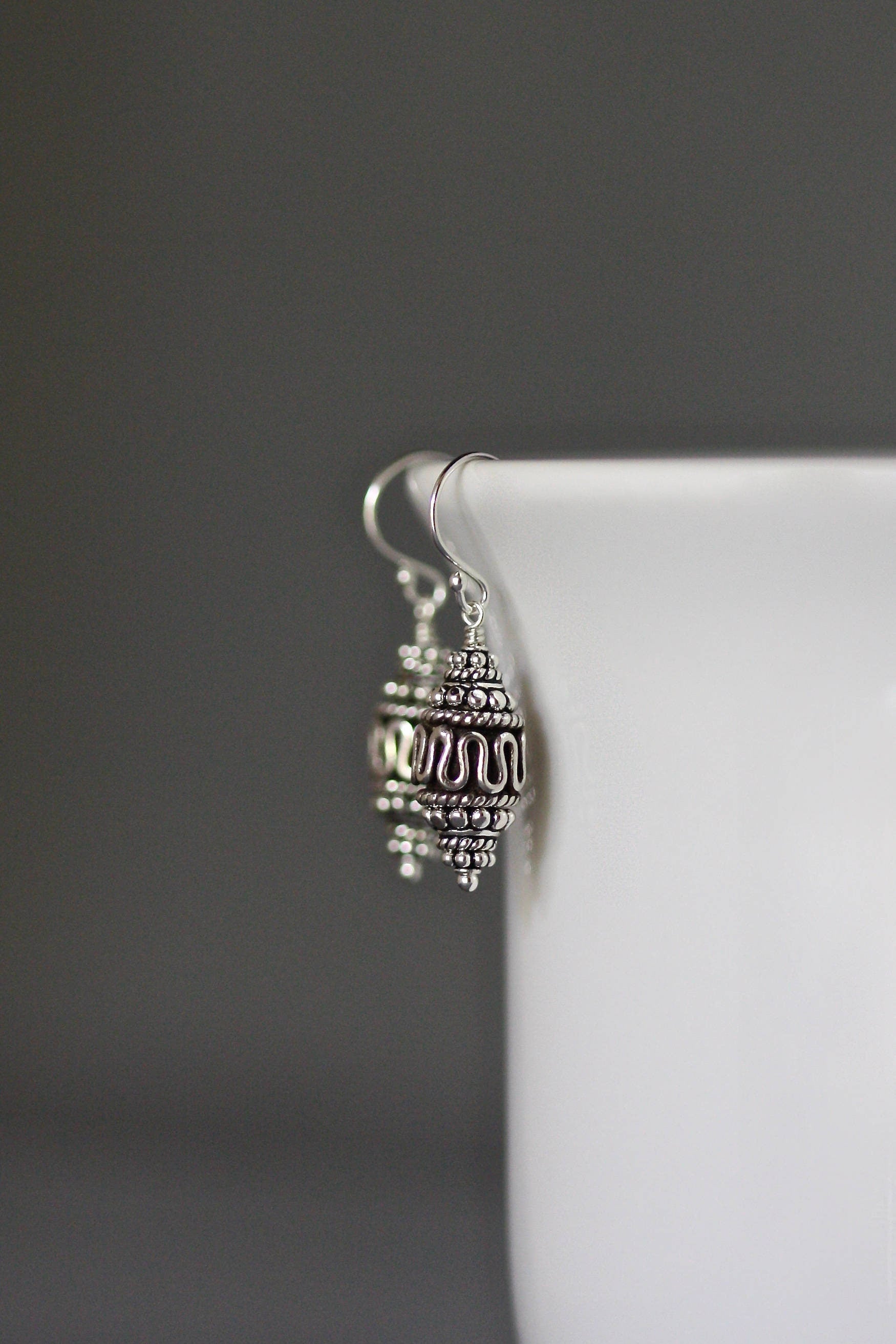 Bali Sterling Silver Stacked Bead Dangle Earrings
