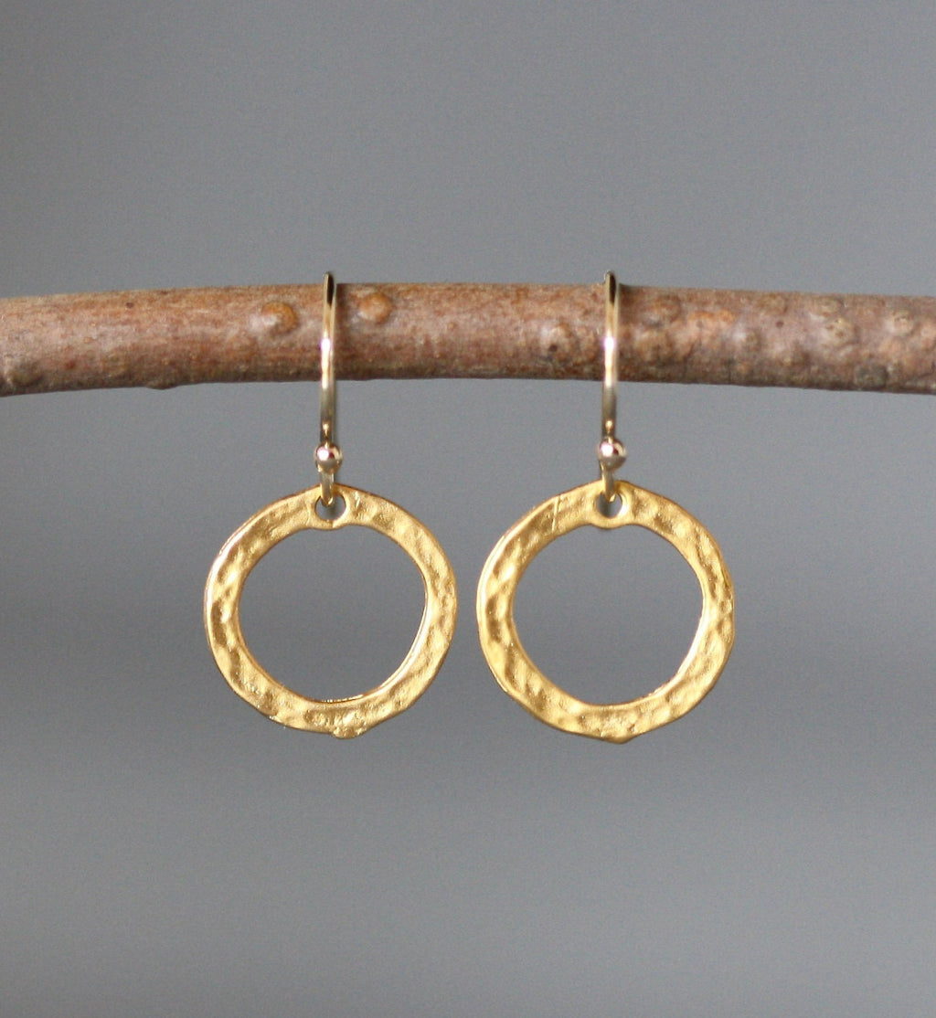 Hammered Gold Vermeil Circle Dangle Earrings