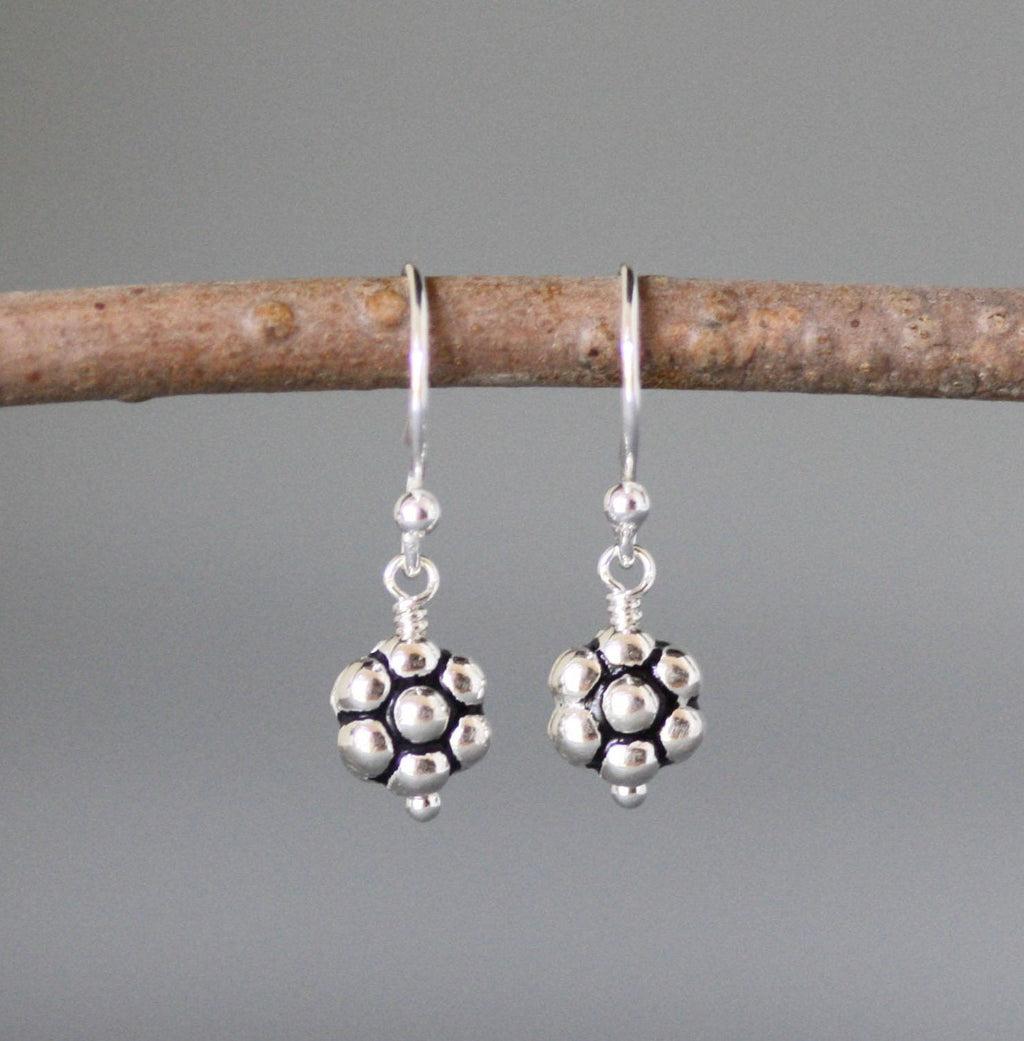 Bali Sterling Silver Petite Flower Bead Dangle Earrings