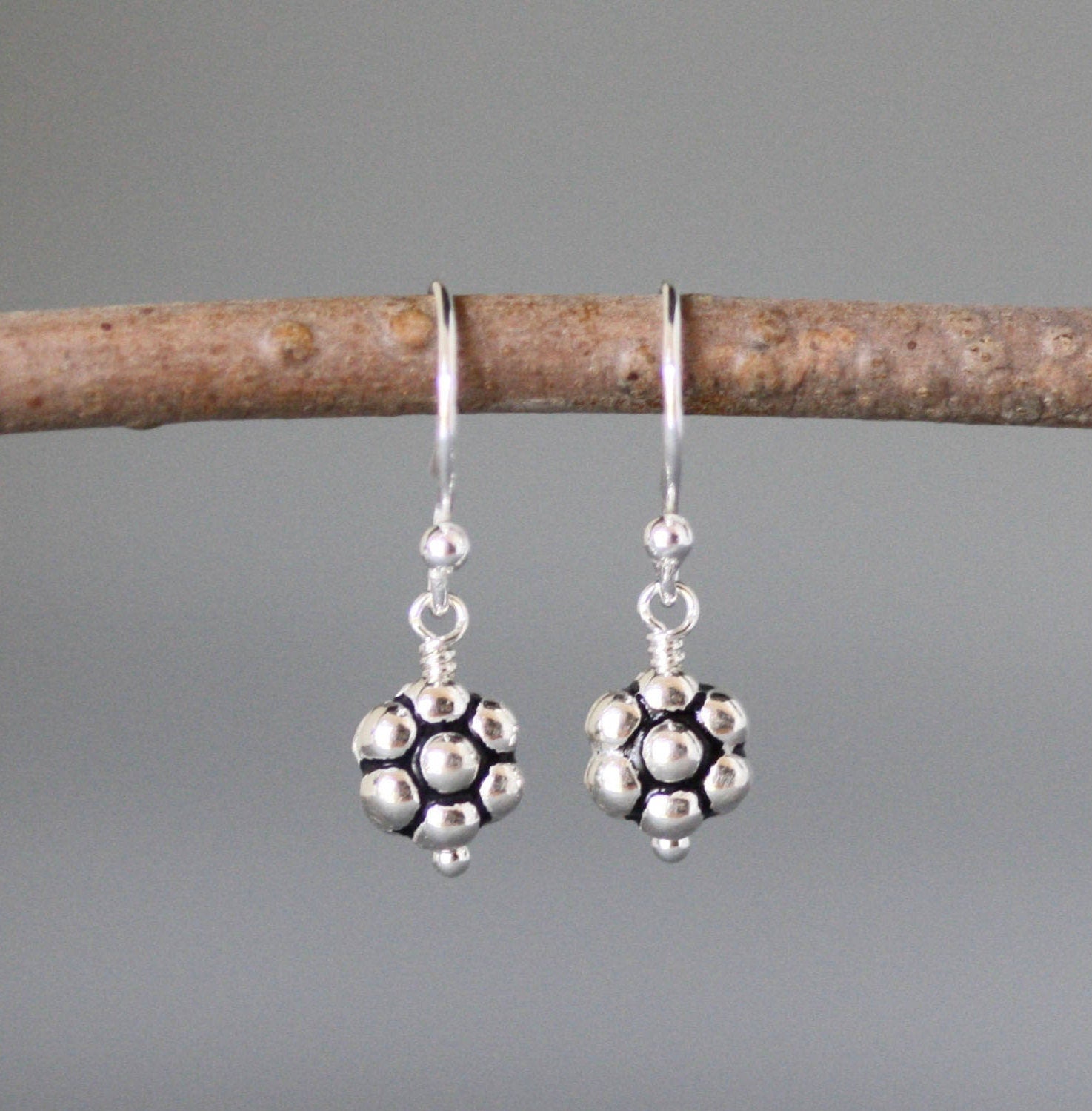 Bali Sterling Silver Petite Flower Bead Dangle Earrings